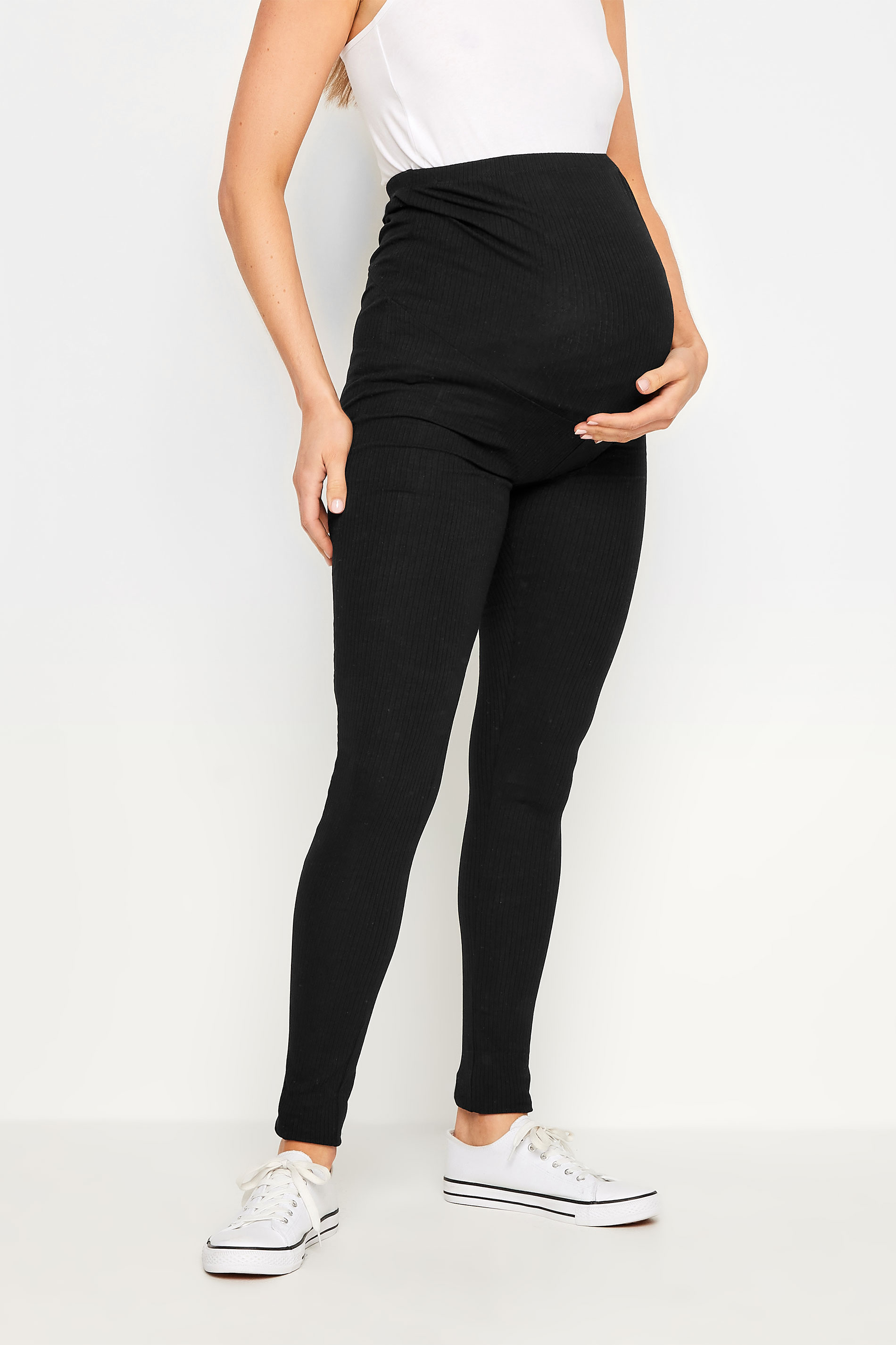 LTS Tall Women's Maternity Black Ribbed Cotton Leggings | Long Tall Sally 1