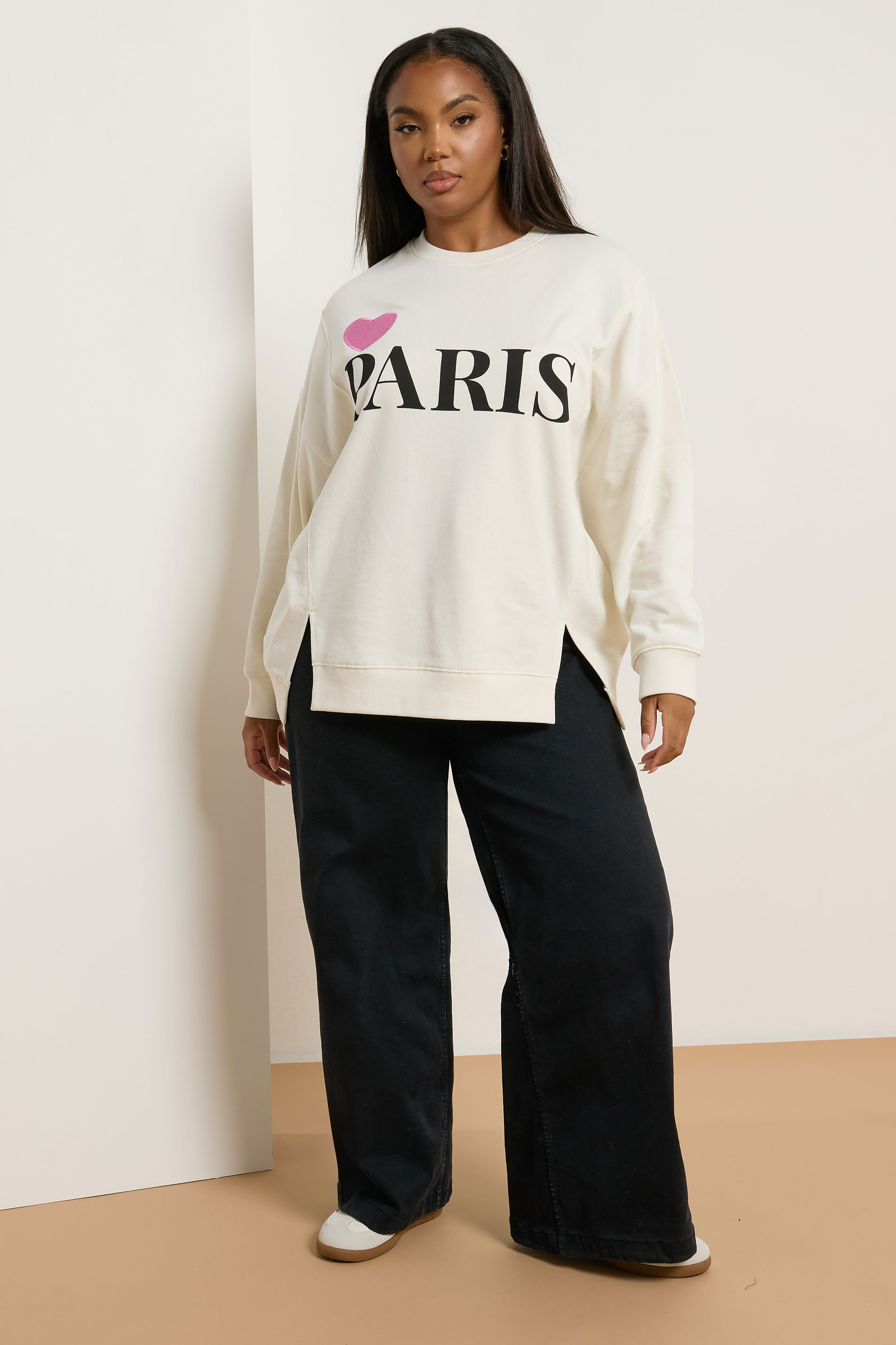 YOURS Plus Size Cream 'Paris' Heart Sweatshirt | Yours Clothing 1