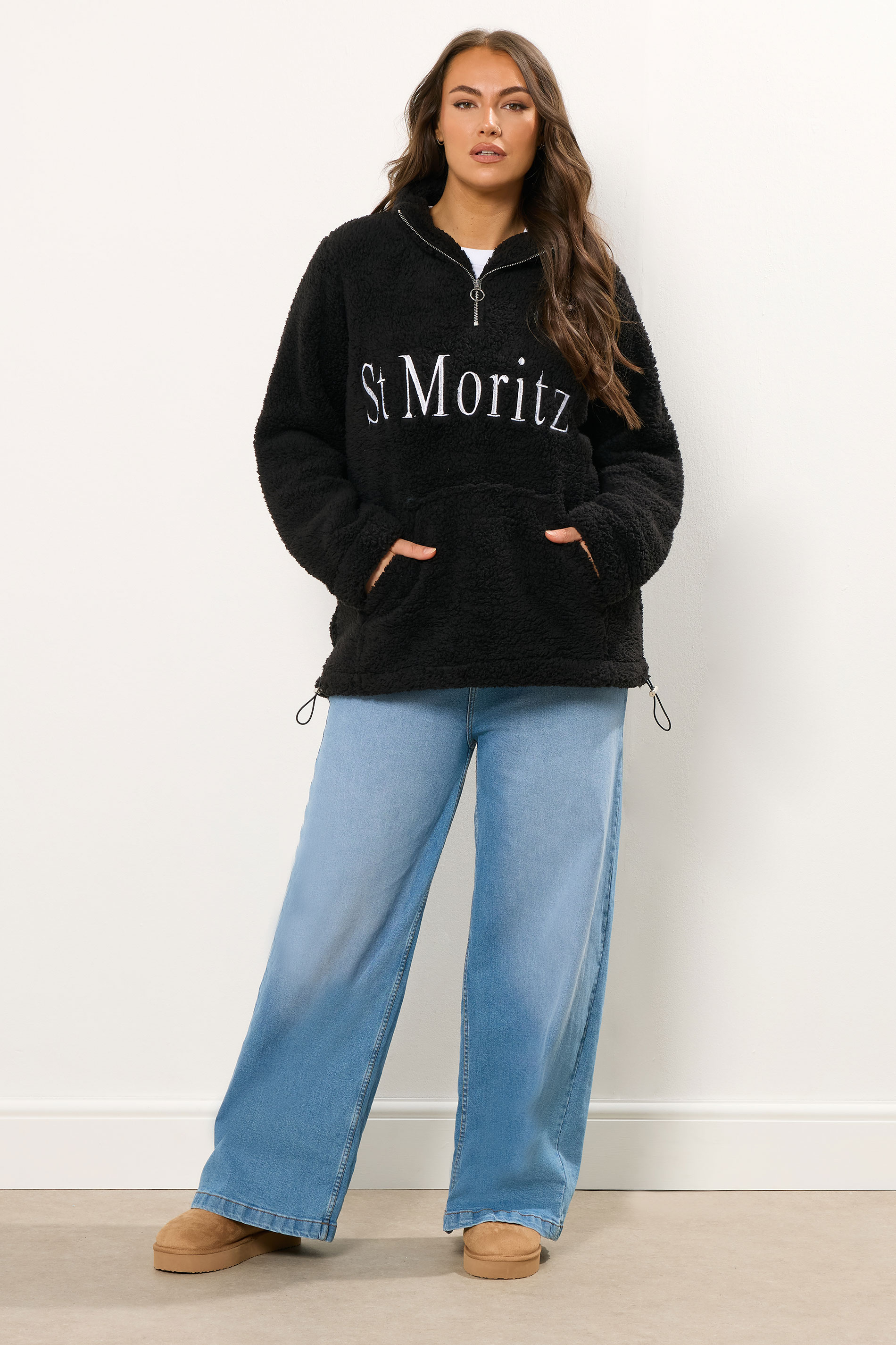YOURS Plus Size Black 'St Moritz' Teddy Borg Fleece | Yours Clothing 2