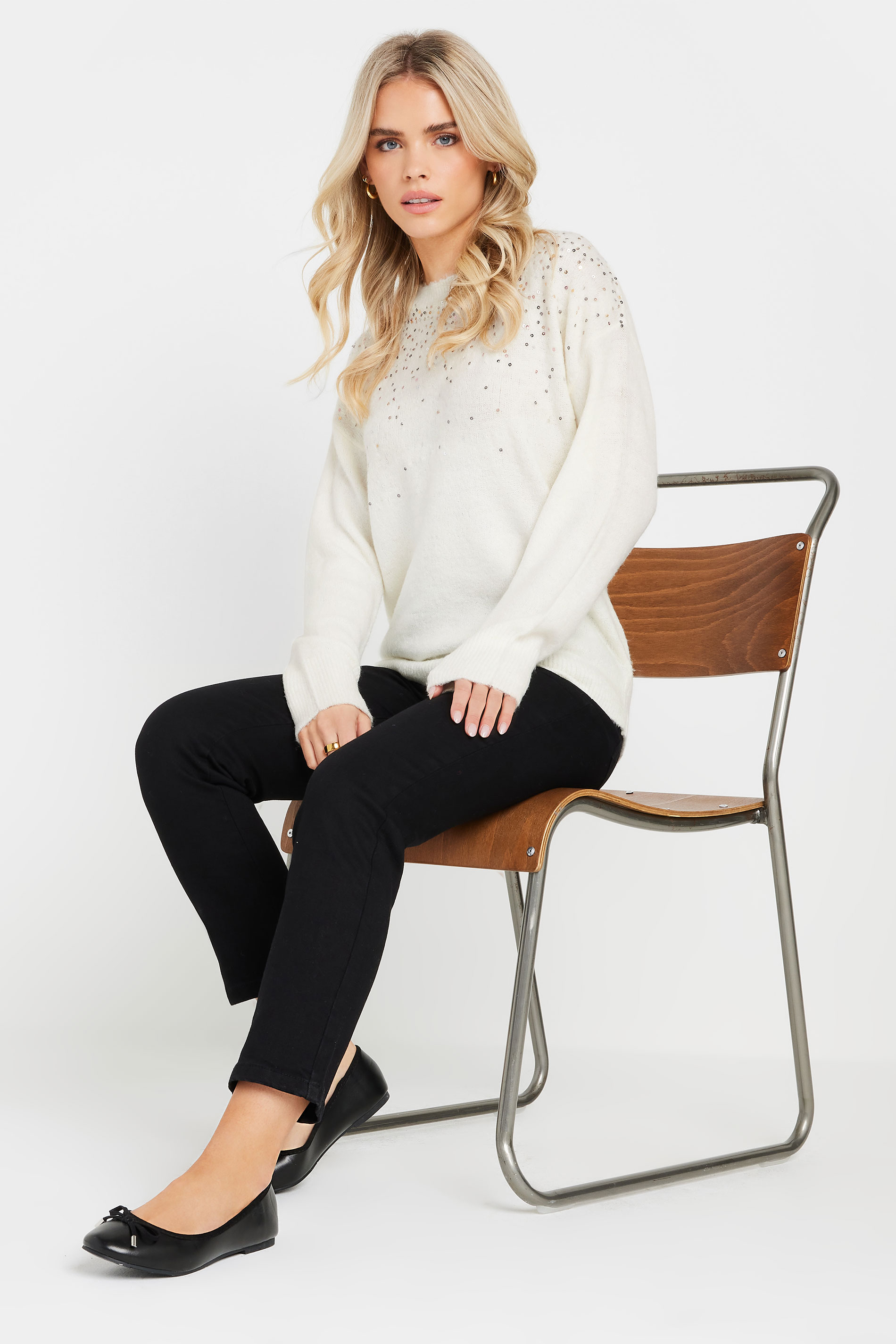 M&Co Petite Cream Sequin Embellished Jumper | M&Co 2