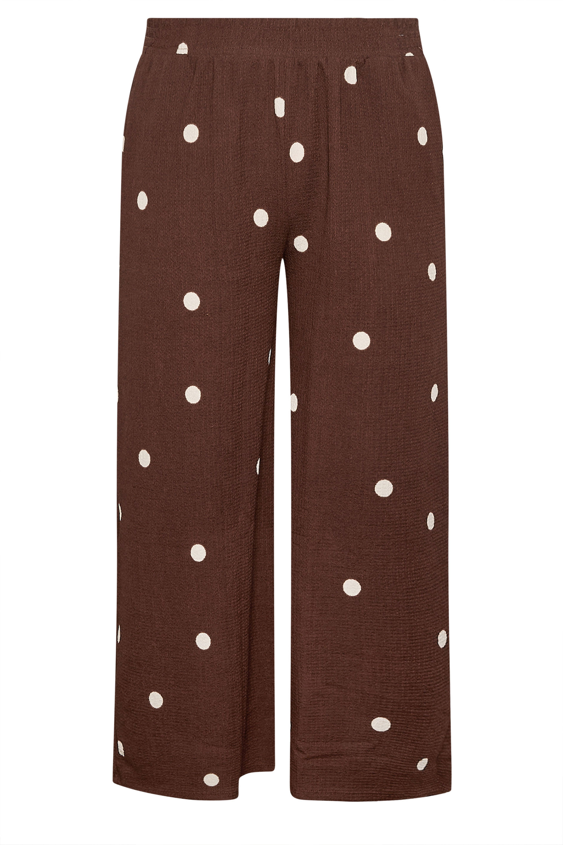 YOURS Plus Size Chocolate Brown Polka Dot Crinkle Trousers | Yours Clothing 5