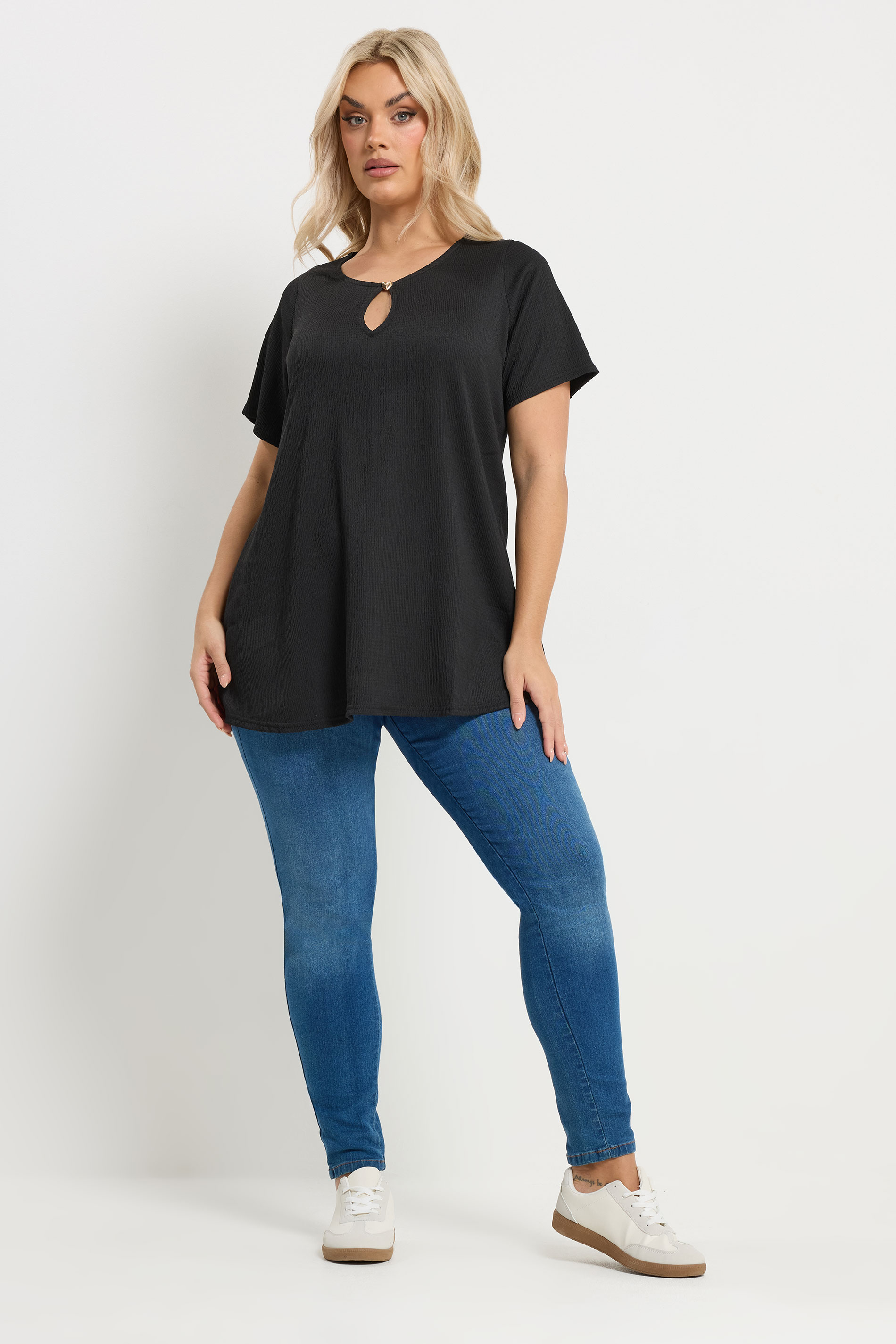 YOURS Plus Size Black Textured Keyhole Detail Top | Yours Clothing 1