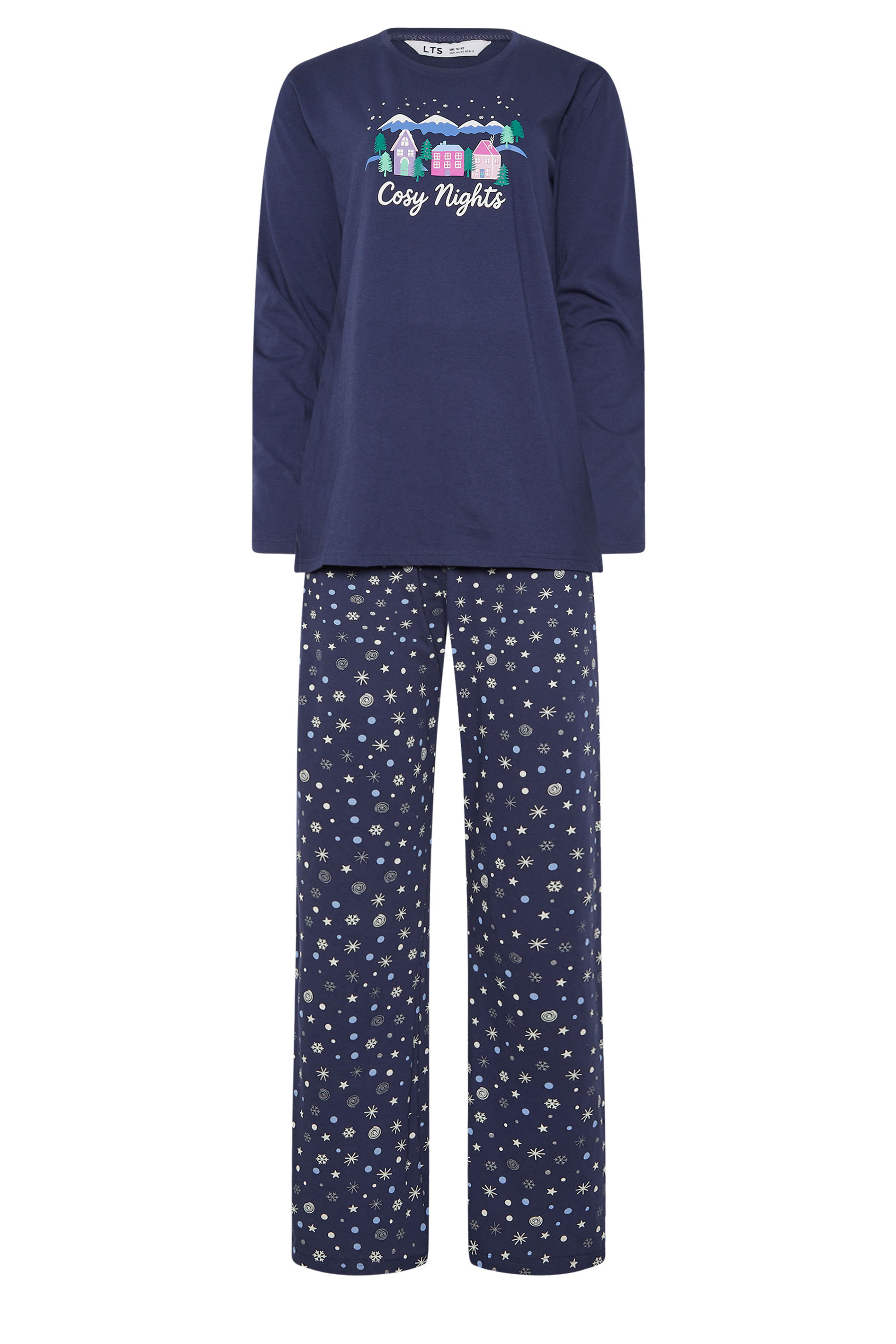 LTS Tall Navy Blue 'Cosy Nights' Slogan Wide Leg Cotton Pyjama Set | Long Tall Sally 5