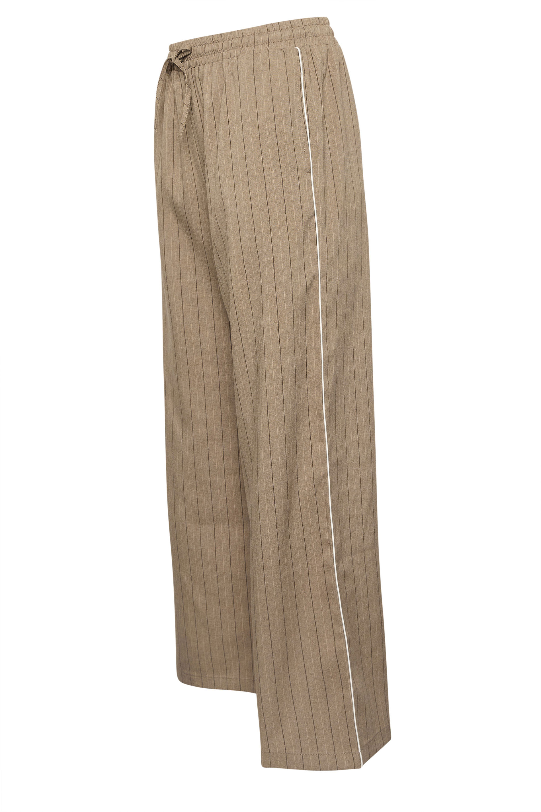 PixieGirl Petite Women's Natural Brown Stripe Pull On Wide Leg Trousers | PixieGirl 7