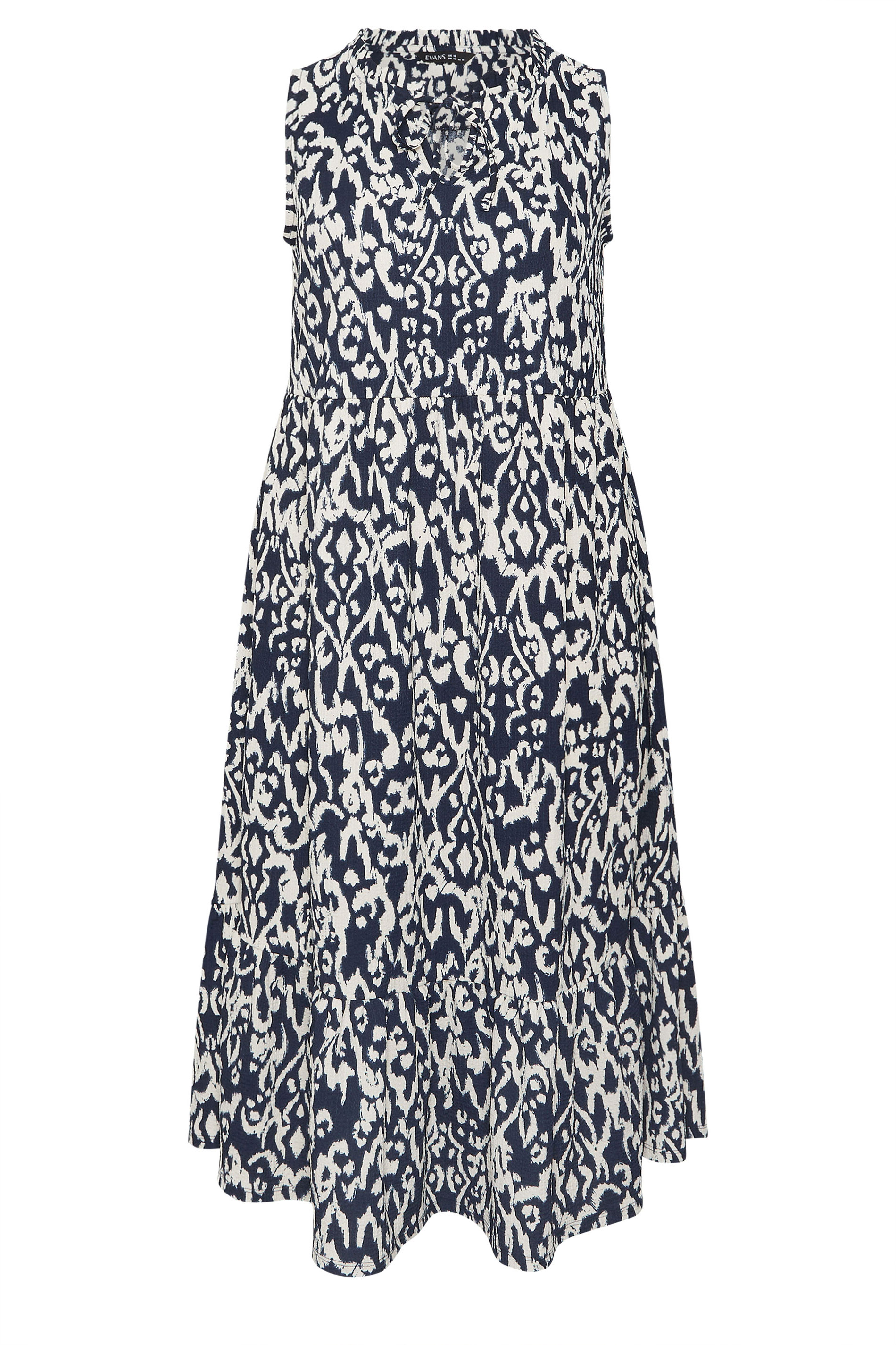 EVANS Plus Size Navy Blue Ikat Tie Neck Maxi Dress | Evans  5