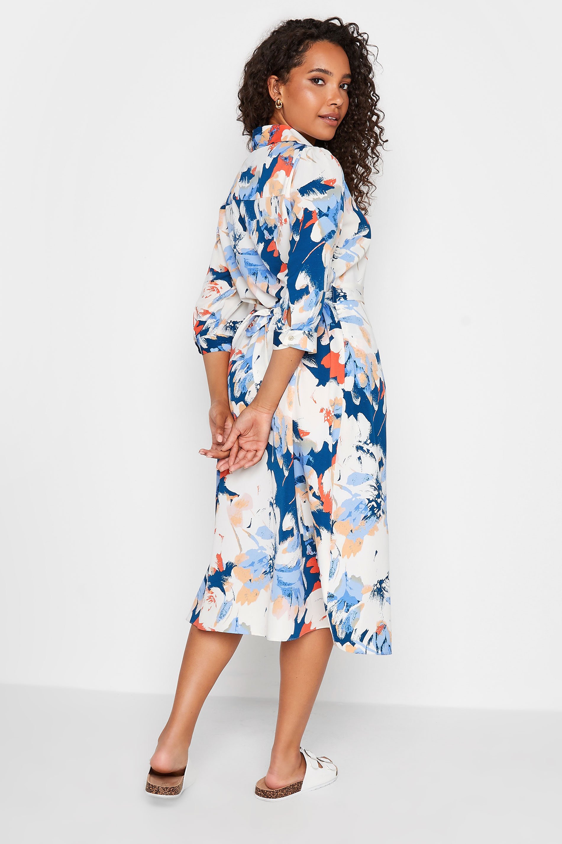 M&Co White & Blue Floral Print Button Through Shirt Dress | M&Co 3