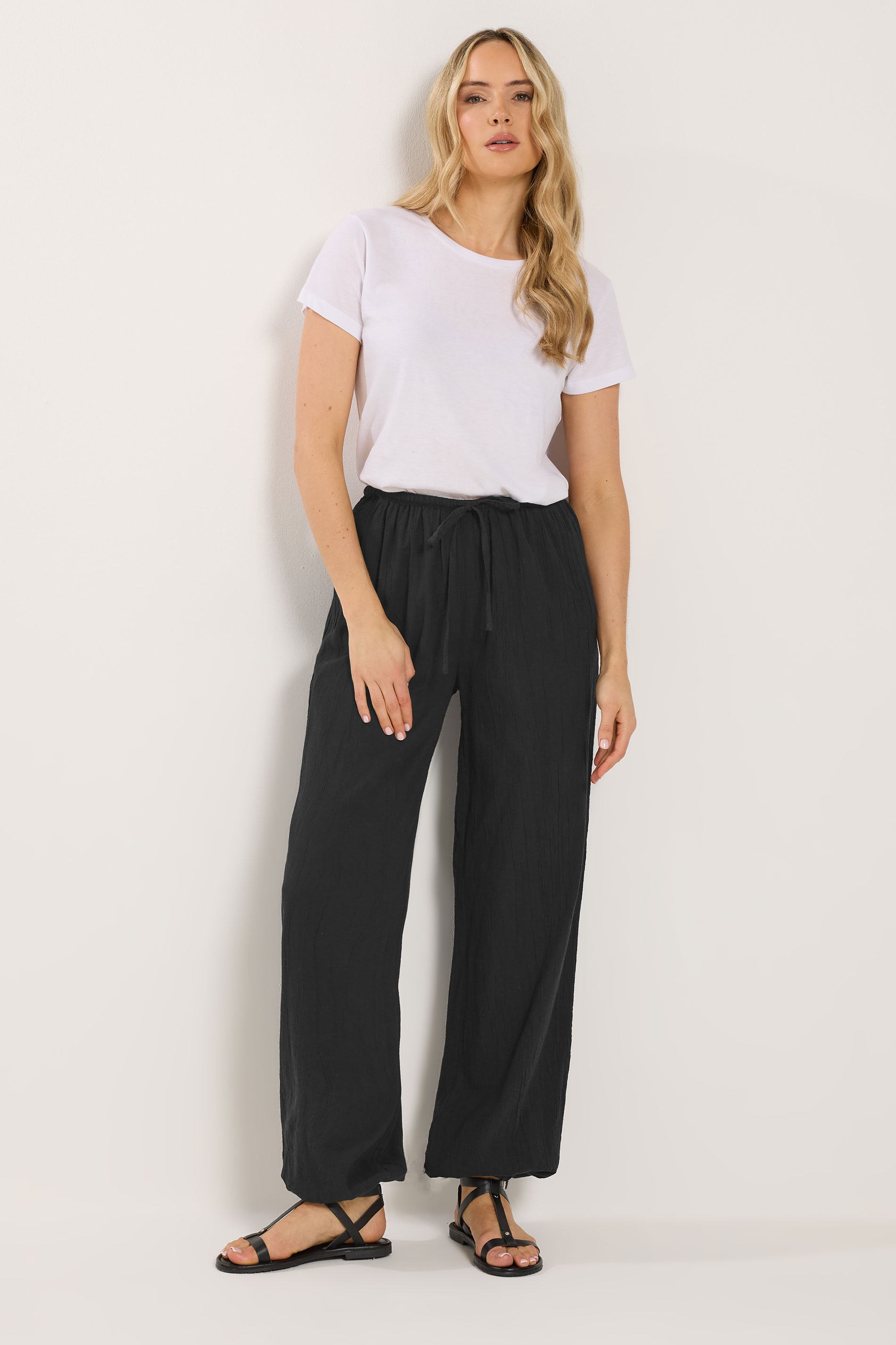 LTS Tall Women's Black Textured Cotton Balloon Trousers | Long Tall Sally 3