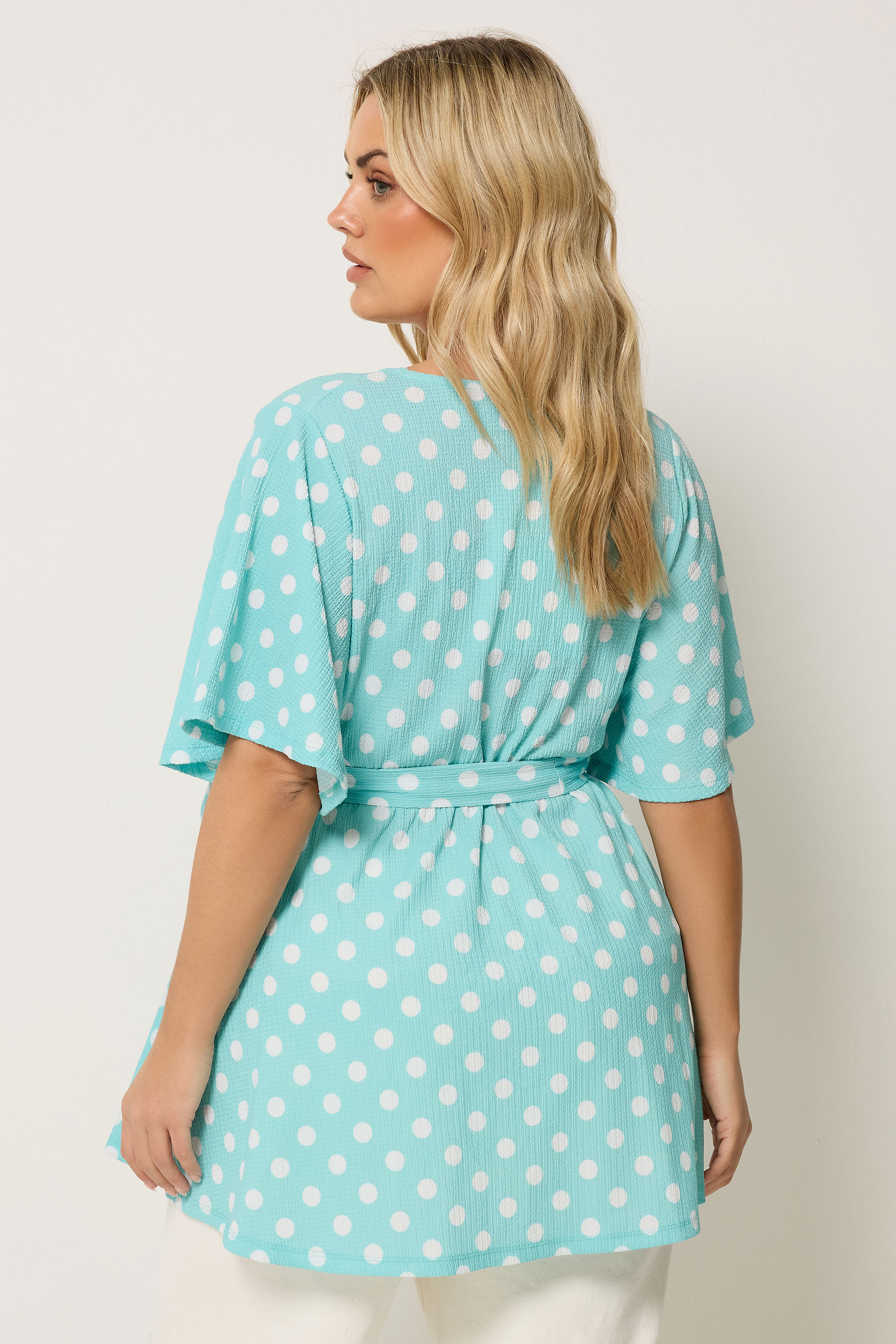 YOURS Plus Size Blue Polka Dot Print Wrap Top | Yours Clothing 2