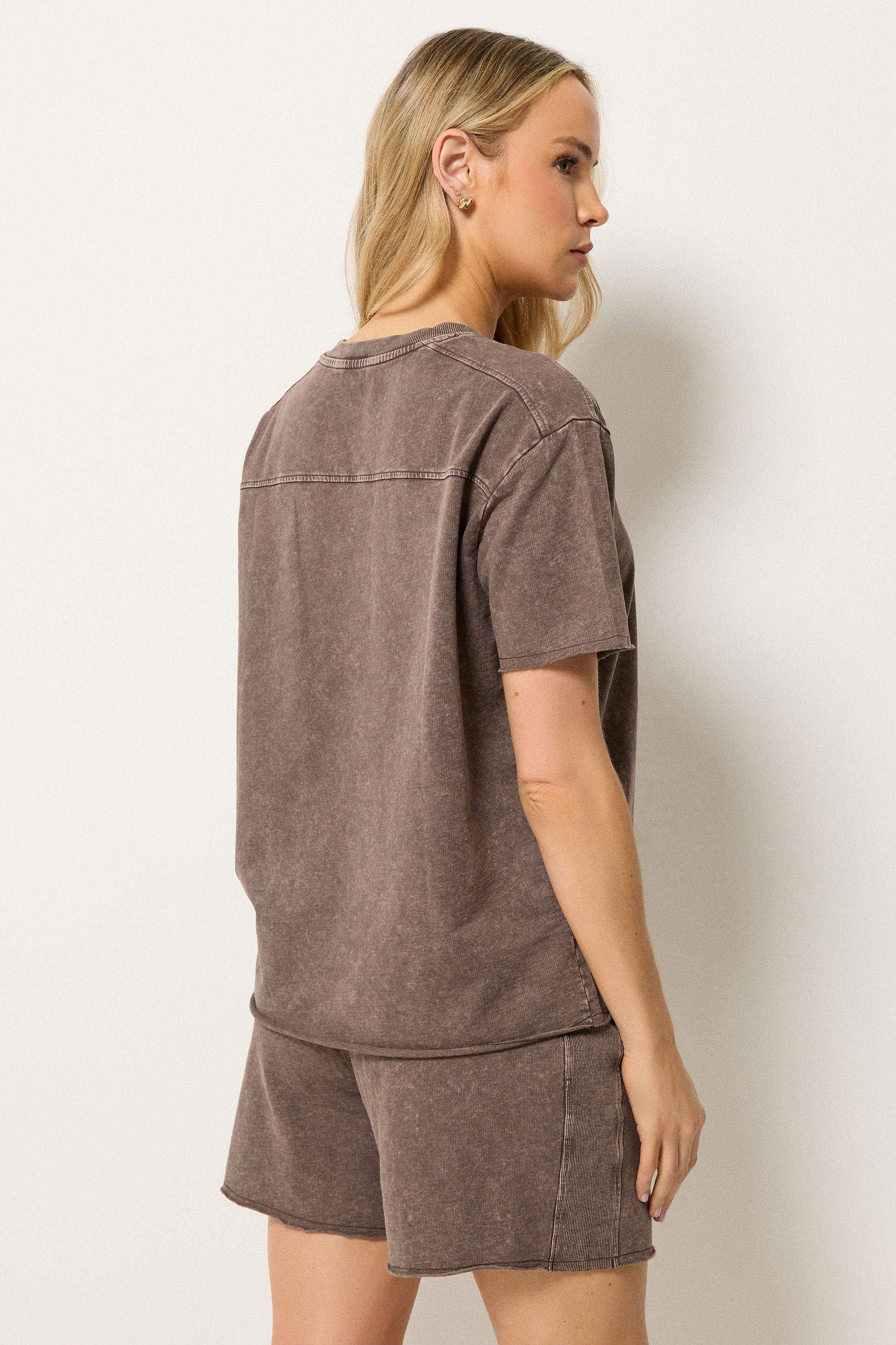LTS Tall Women's Set Chocolate Brown Acid Wash T-Shirt & Shorts | Long Tall Sally 2