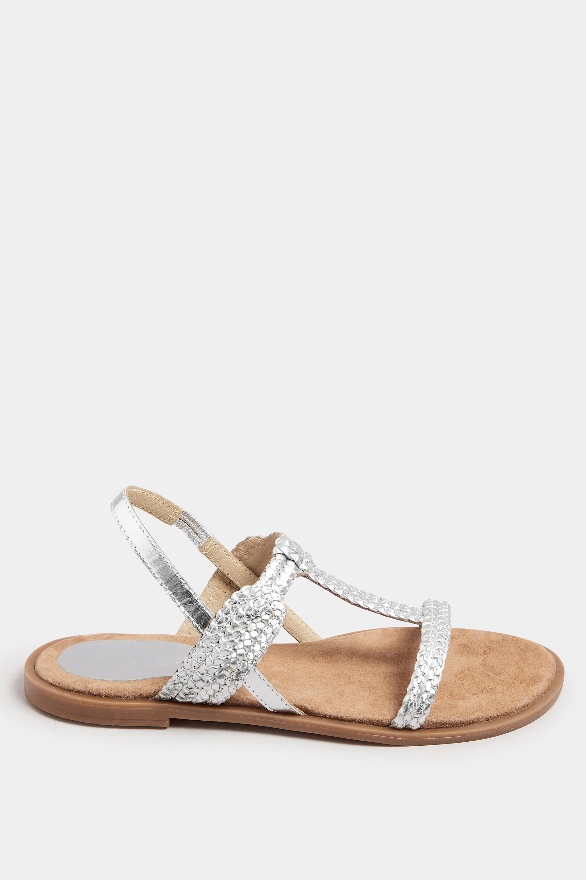 LTS Silver Leather Plaited Strap Sandals In Standard Fit | Long Tall Sally 2