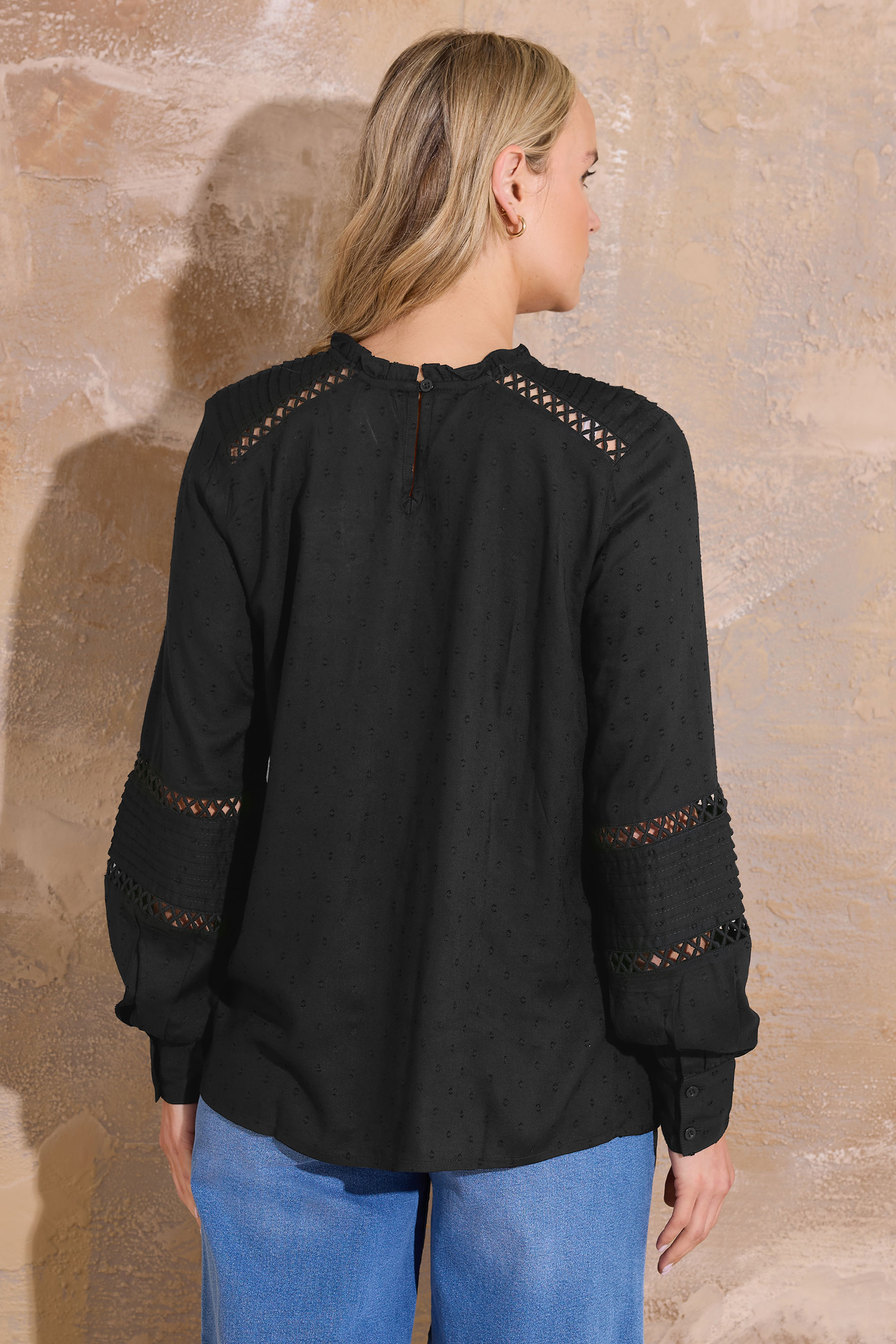 LTS Tall Black Ladder Trim Shirt | Long Tall Sally 2