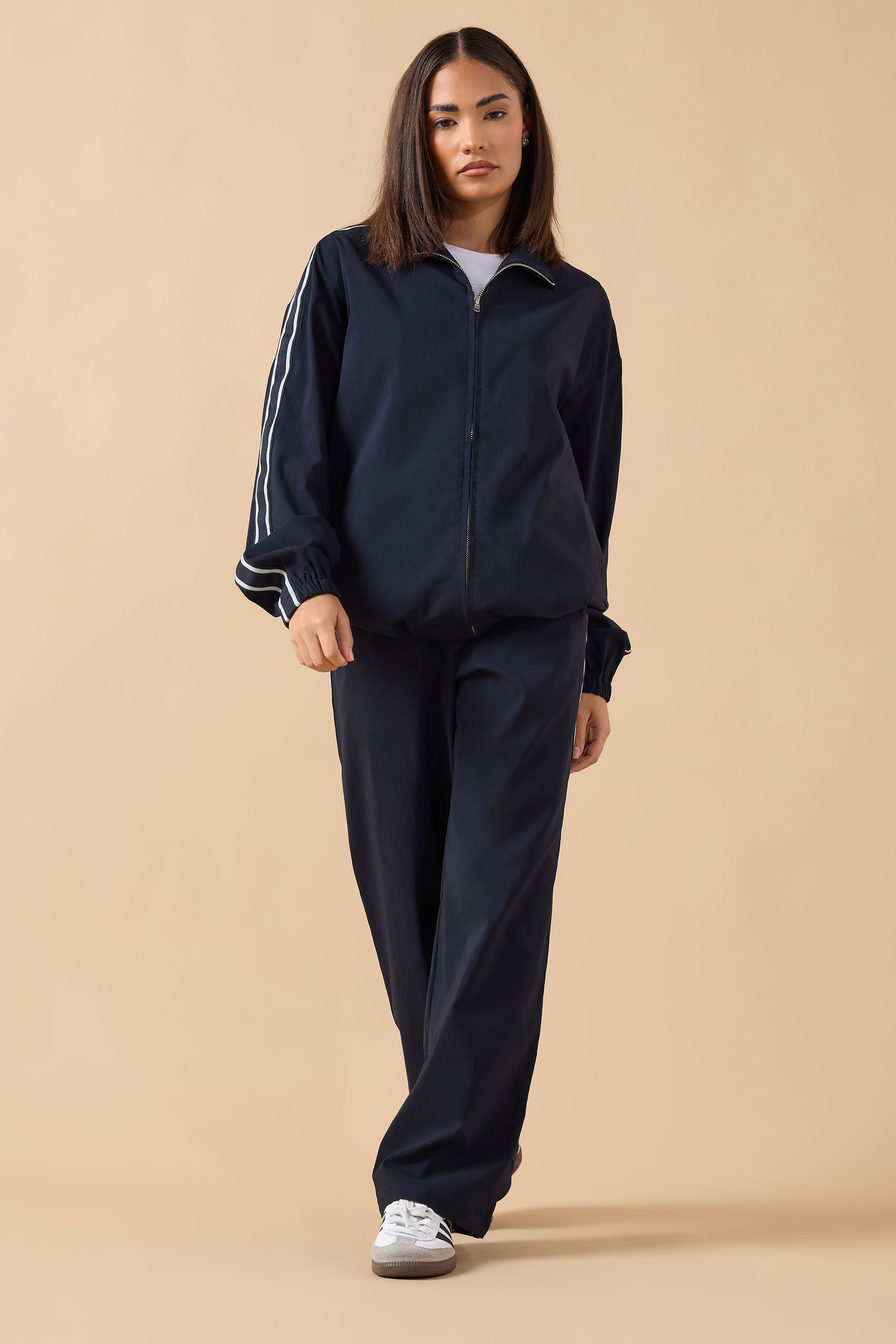 PixieGirl Petite Women's Navy Blue Side Stripe Zip Jacket | PixieGirl 1