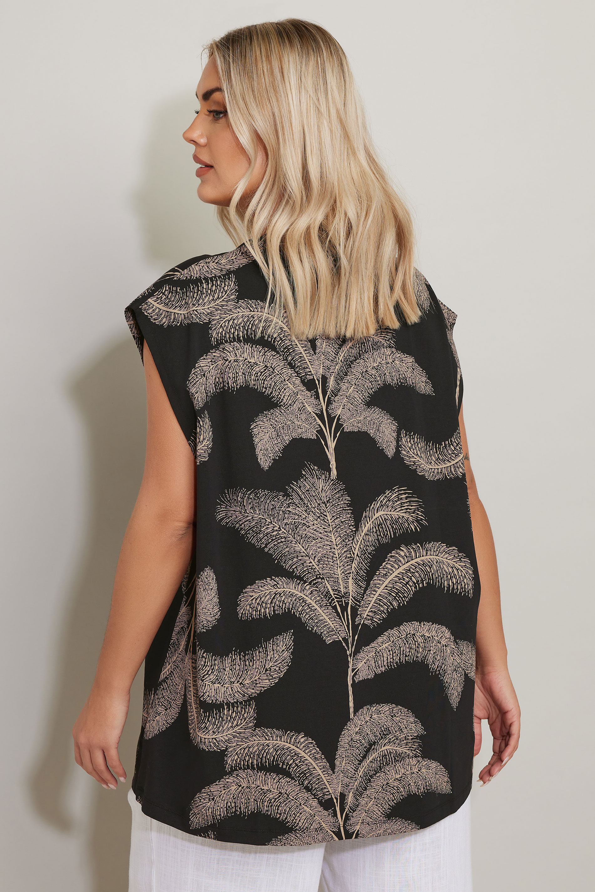 YOURS Plus Size Black Palm Print Boxy T-Shirt | Yours Clothing 2