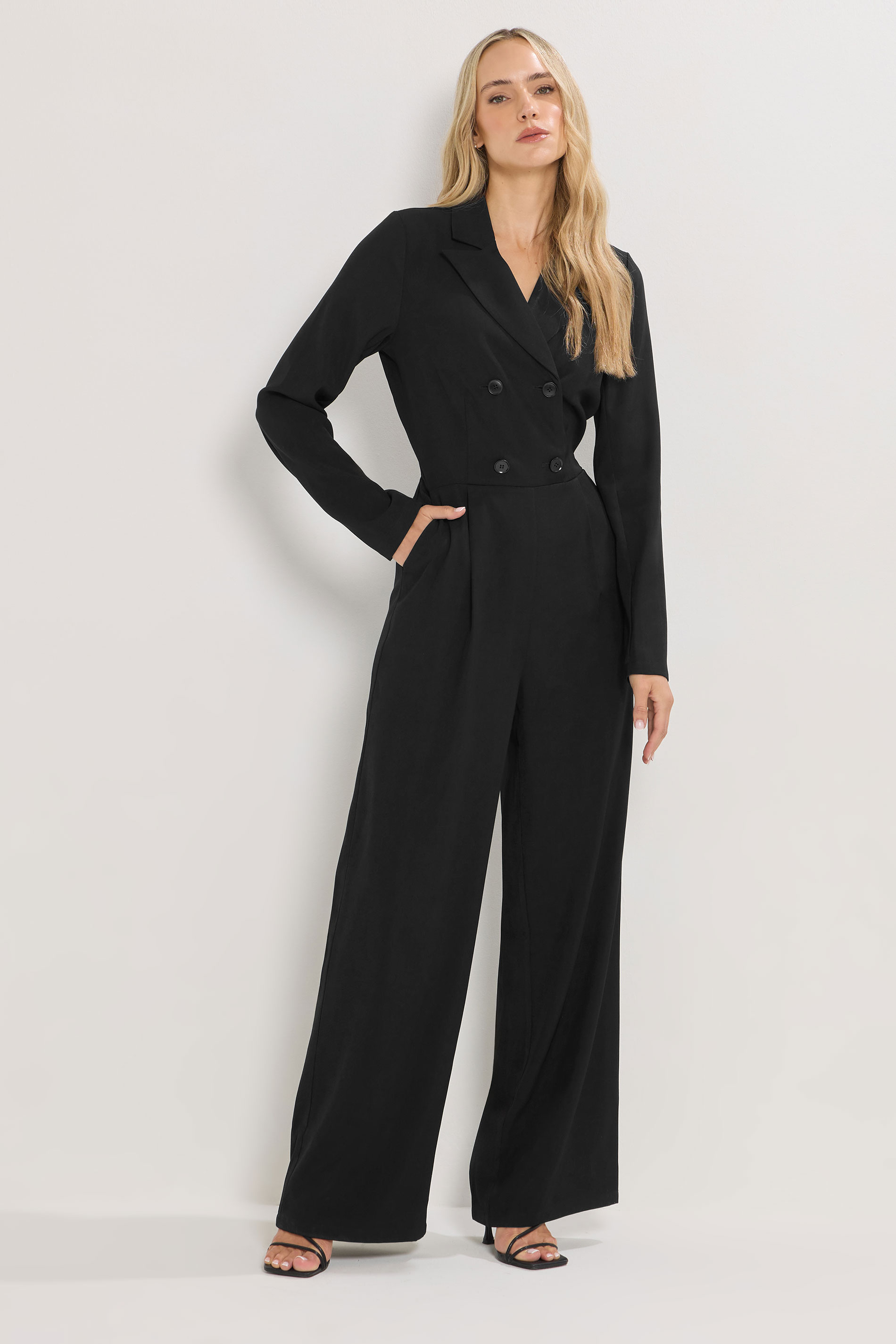 LTS Tall Black Open Collar Wide Leg Jumpsuit | Long Tall Sally 3
