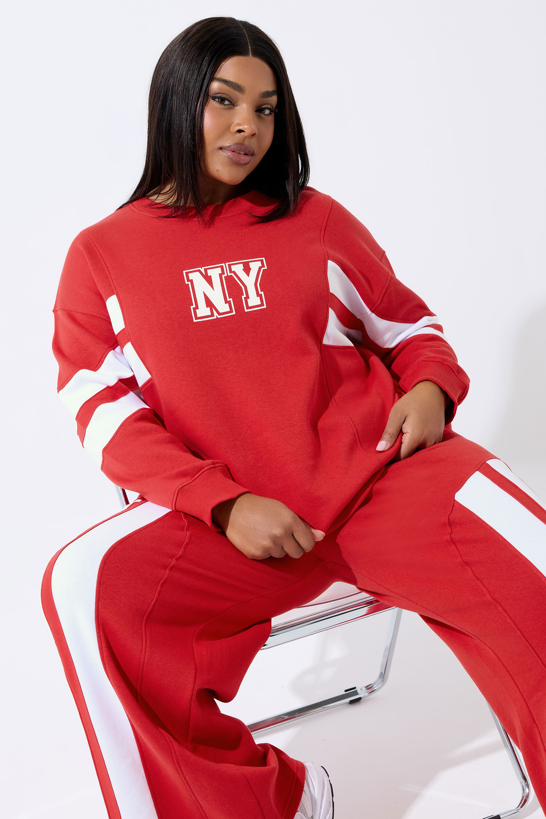 LIMITED COLLECTION Plus Size Red 'NY' Stripe Sweatshirt | Yours Clothing 3