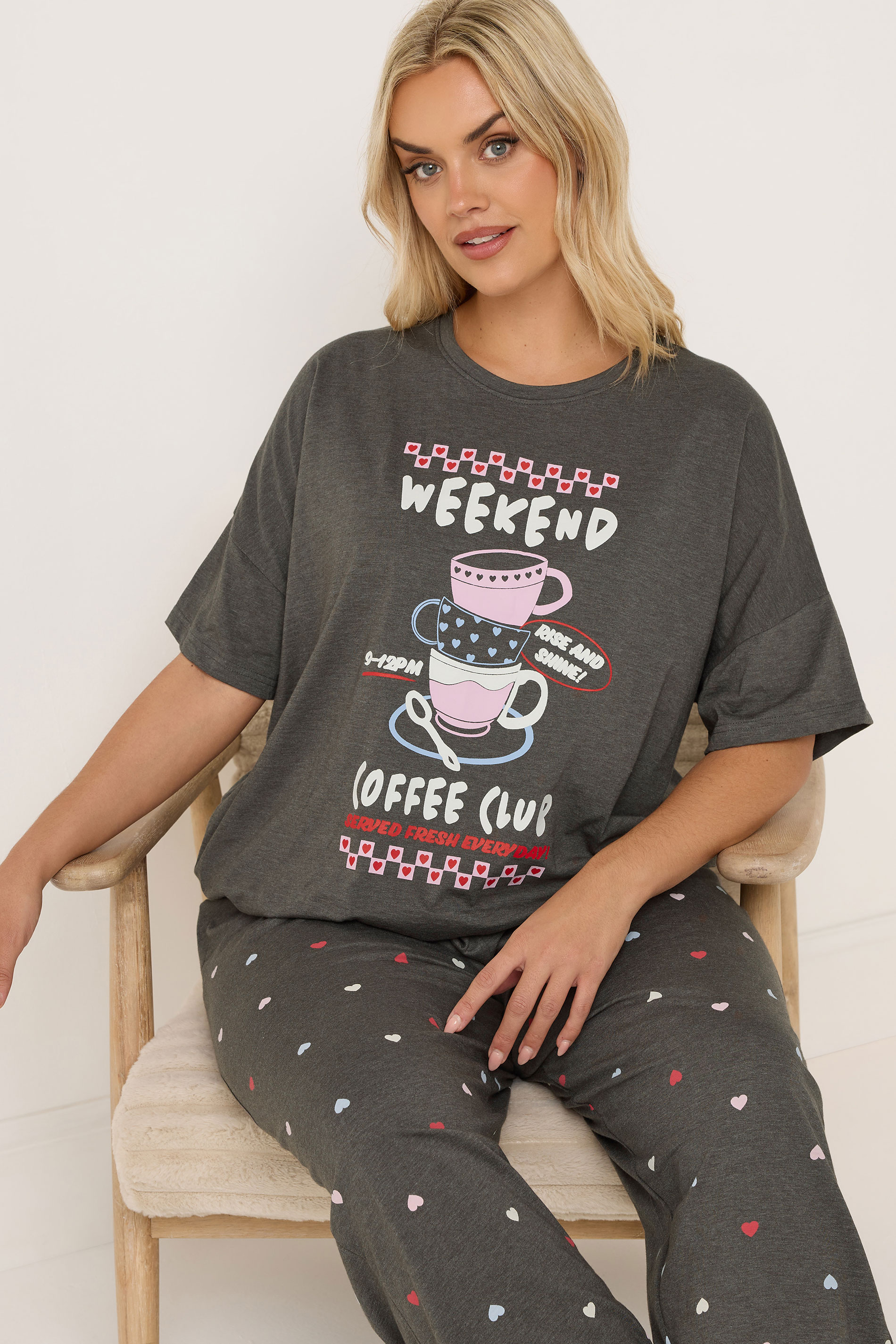 YOURS Plus Size Set Brown 'Weekend Coffee Club' Wide Leg Pyjama | Yours Clothing 1