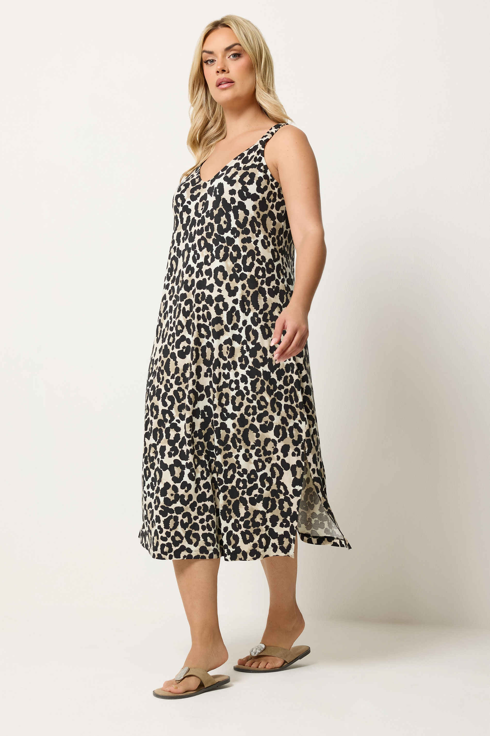 YOURS Curve Natural Brown Leopard Print Swing Dress | Yours Clothing 1