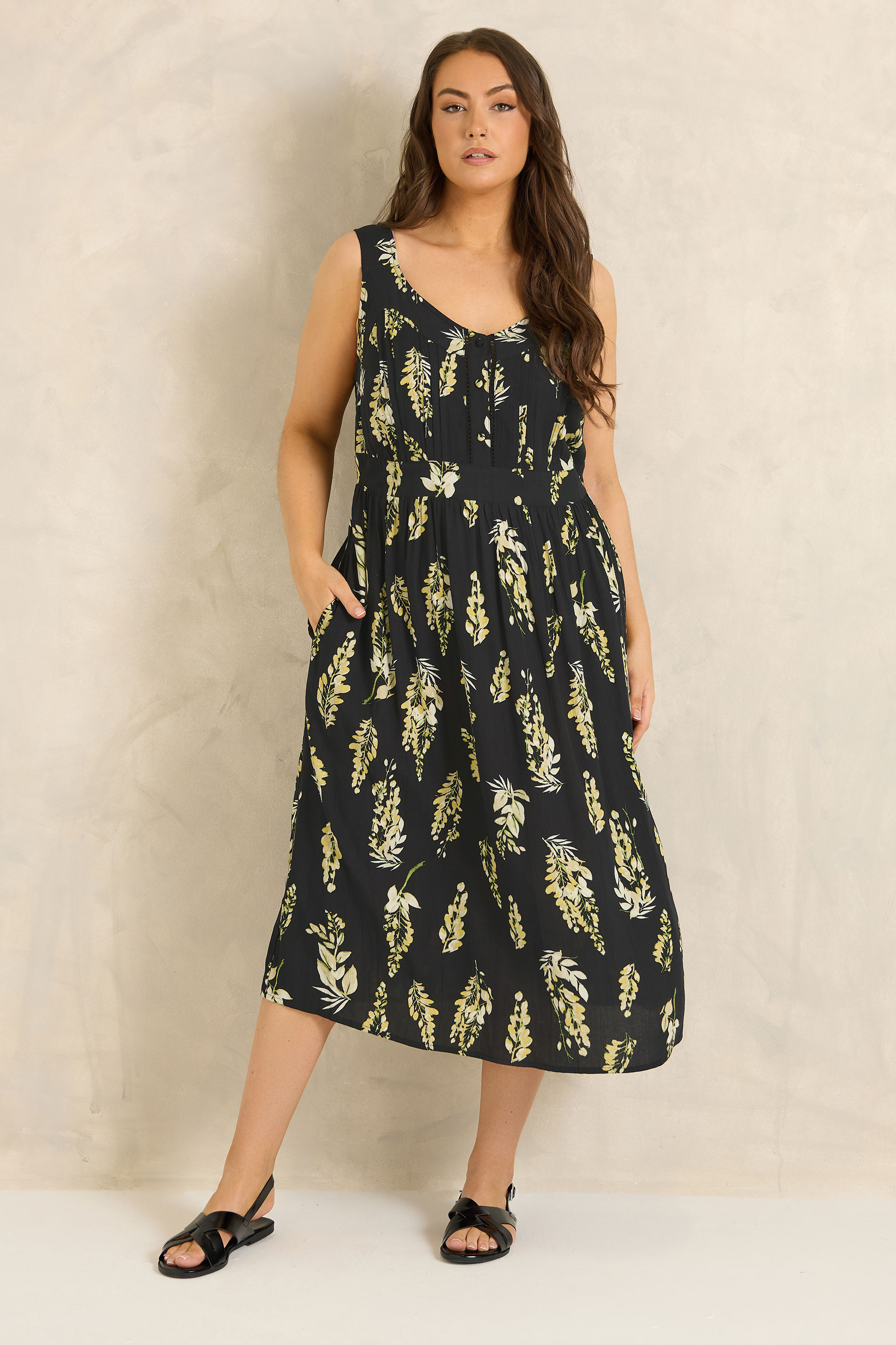 EVANS Plus Size Black Floral Tie Waist Sundress | Evans  1