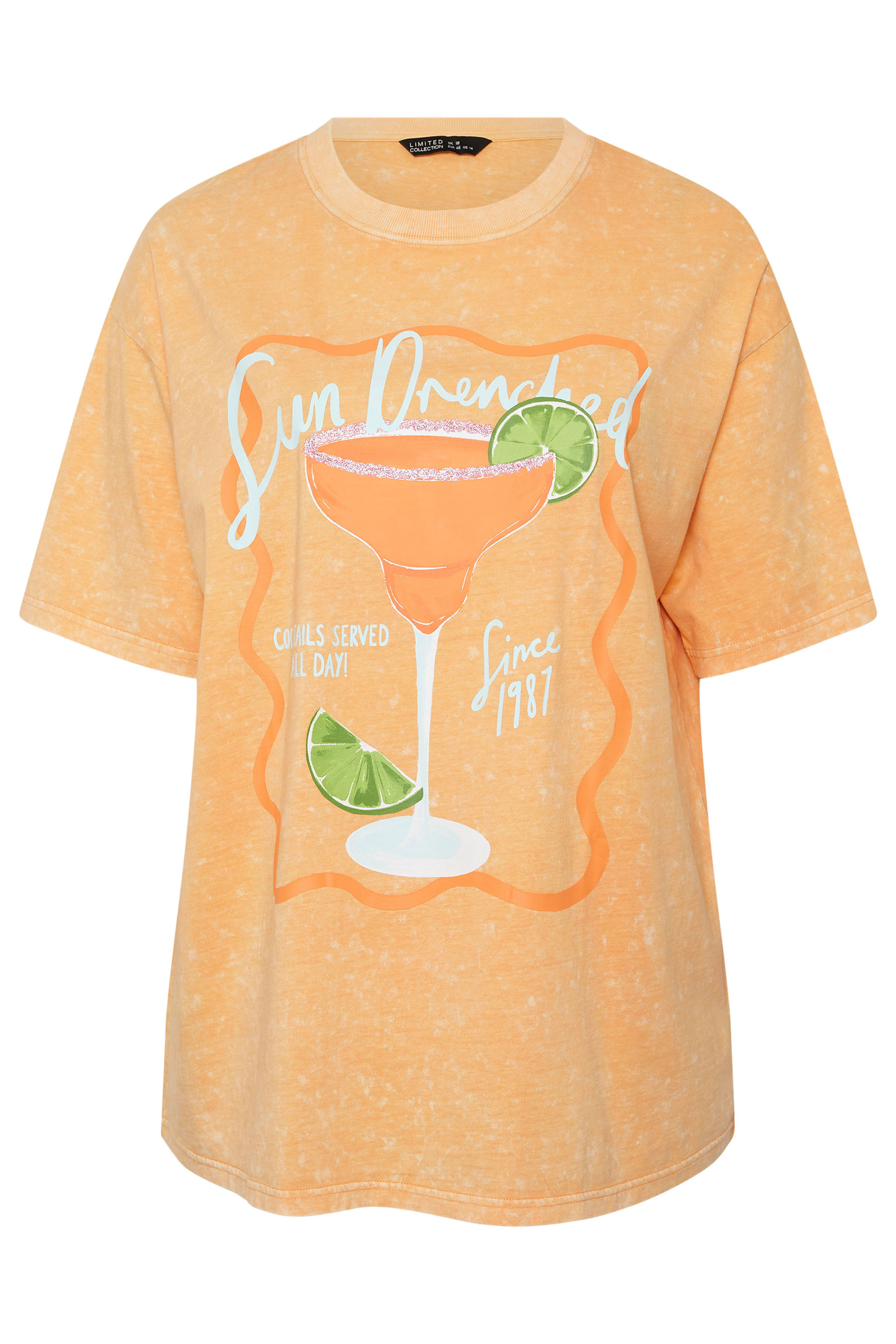 LIMITED COLLECTION Plus Size Orange Longline 'Sun Drenched' Acid Wash T-Shirt | Yours Clothing 5