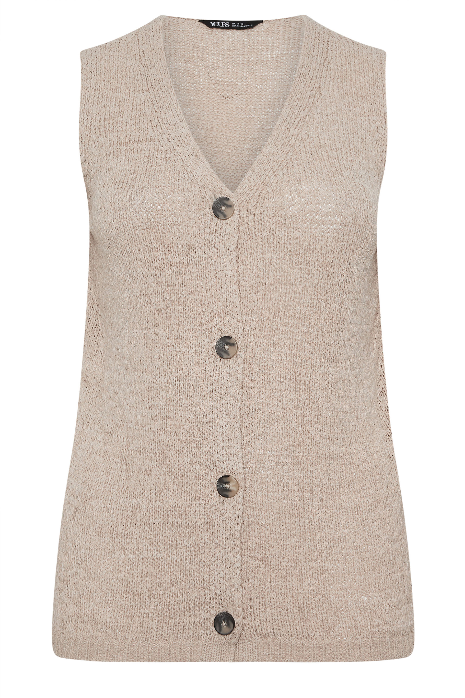 YOURS Plus Size Natural Brown Button Through Knitted Waistcoat | Yours Clothing 6