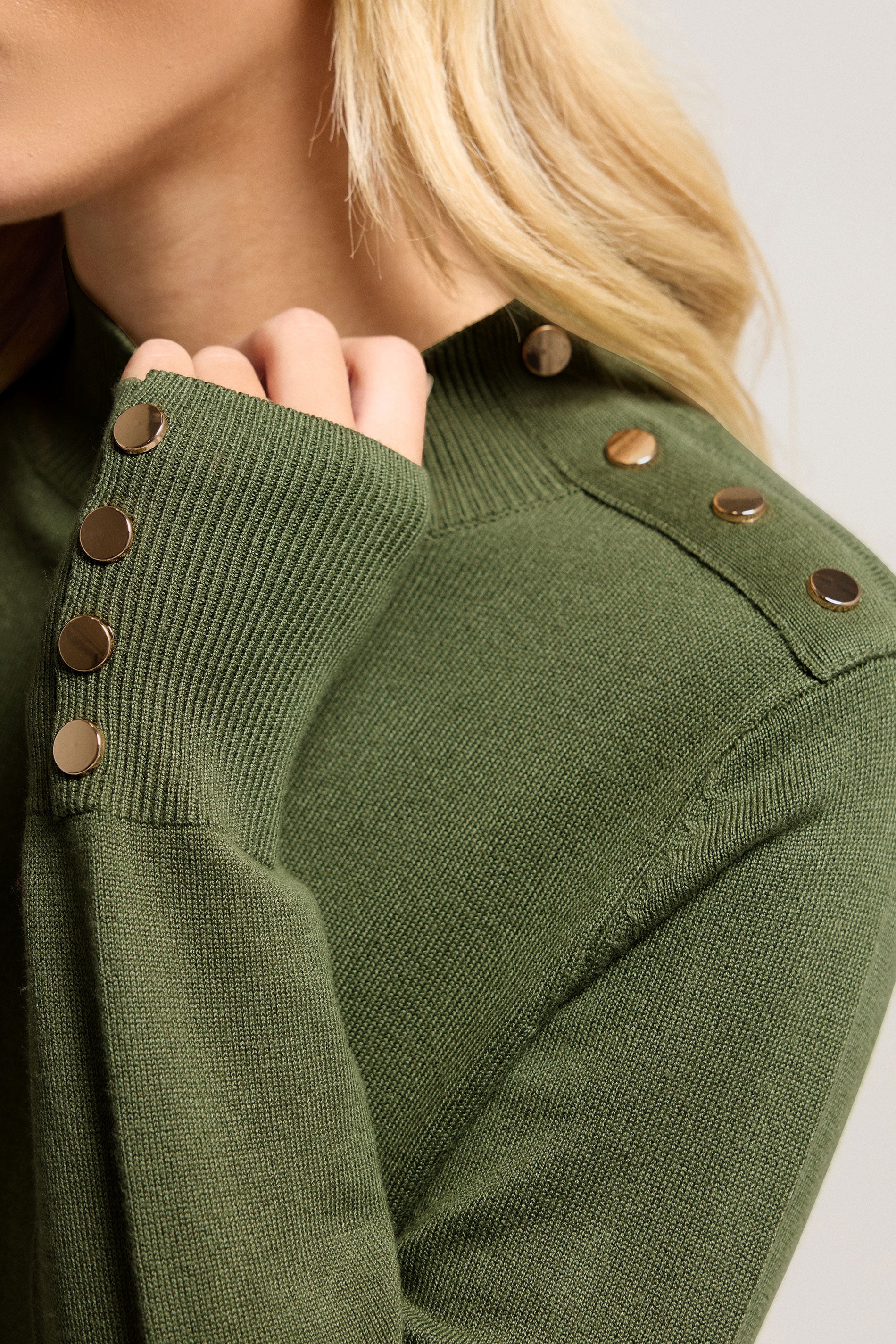 M&Co Petite Fern Green Button Detail Turtle Neck Jumper | M&Co 5