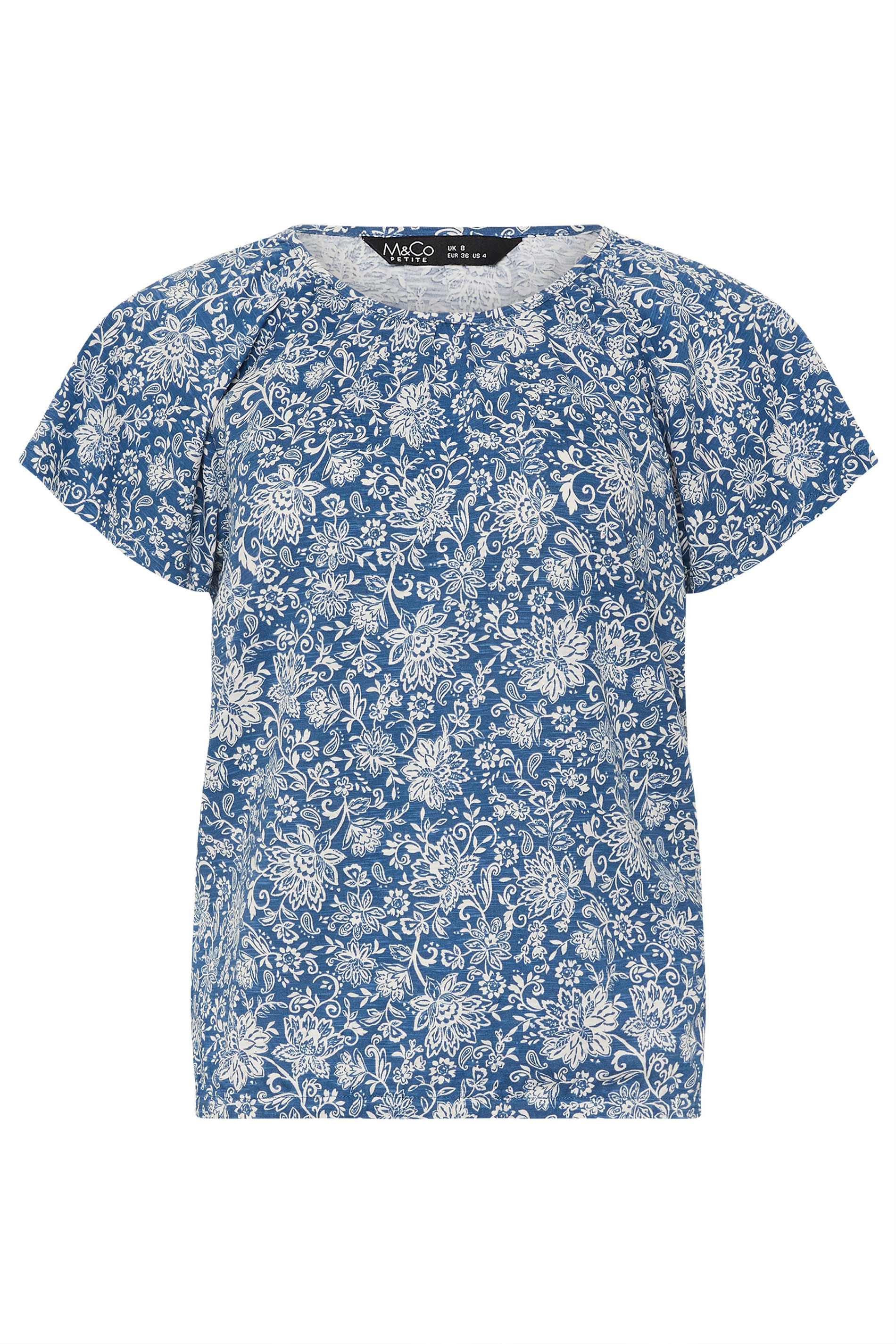 M&Co Petite Blue Floral Print Cotton Scoop Neck T-Shirt | M&Co 5