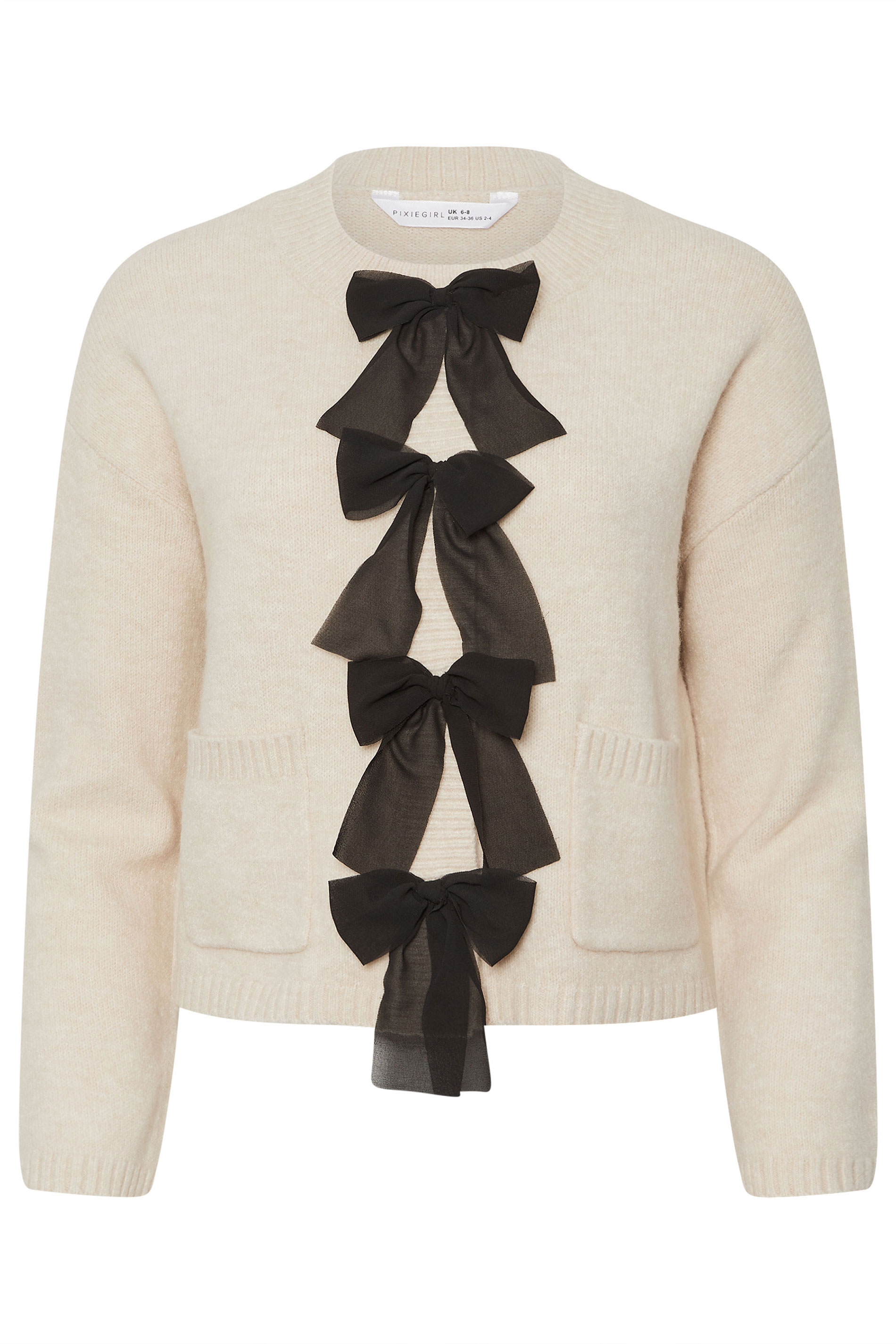 PixieGirl Petite Women's Cream Knitted Bow Front Cardigan | PixieGirl 6