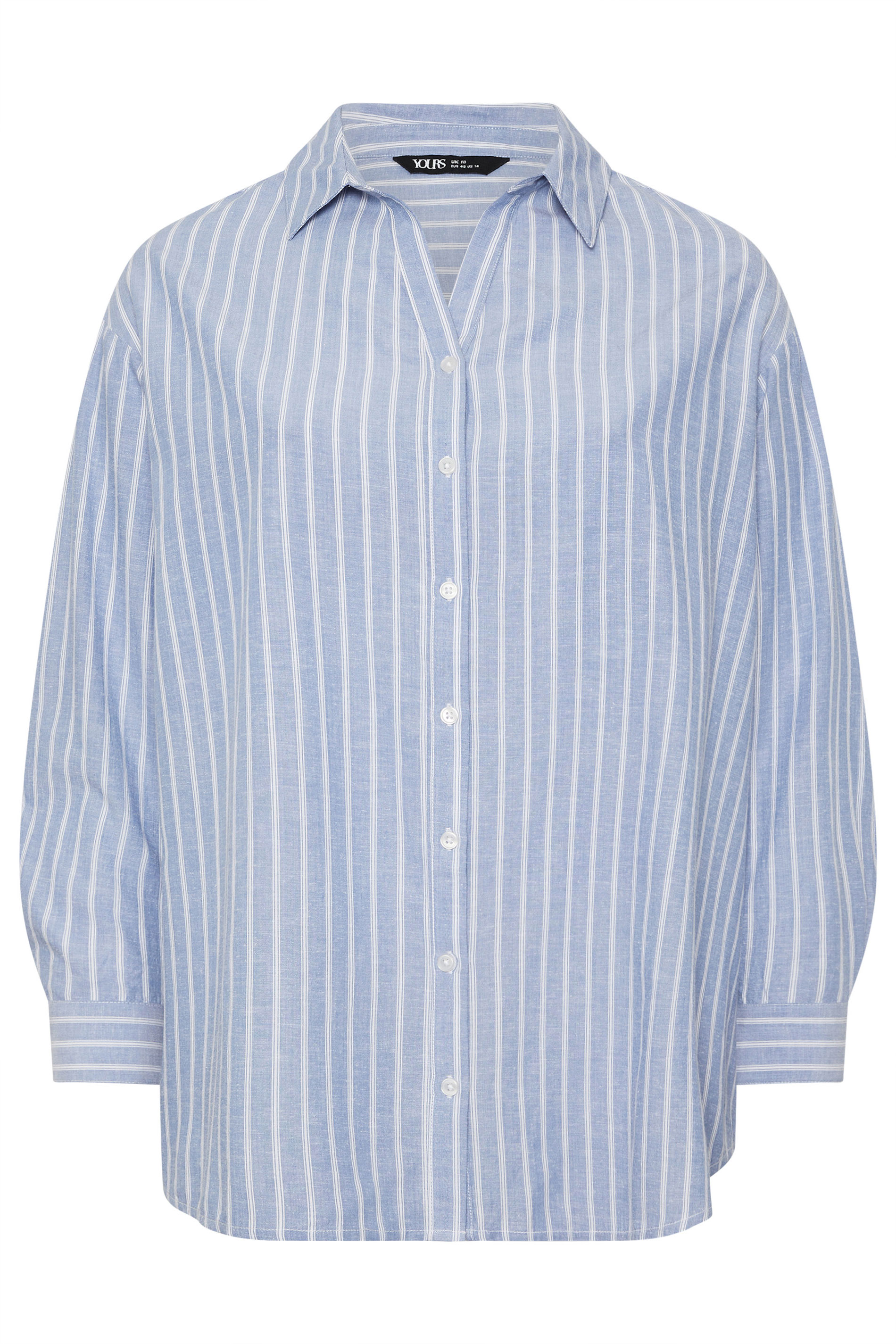 YOURS Plus Size Blue Stripe Linen Shirt | Yours Clothing 6