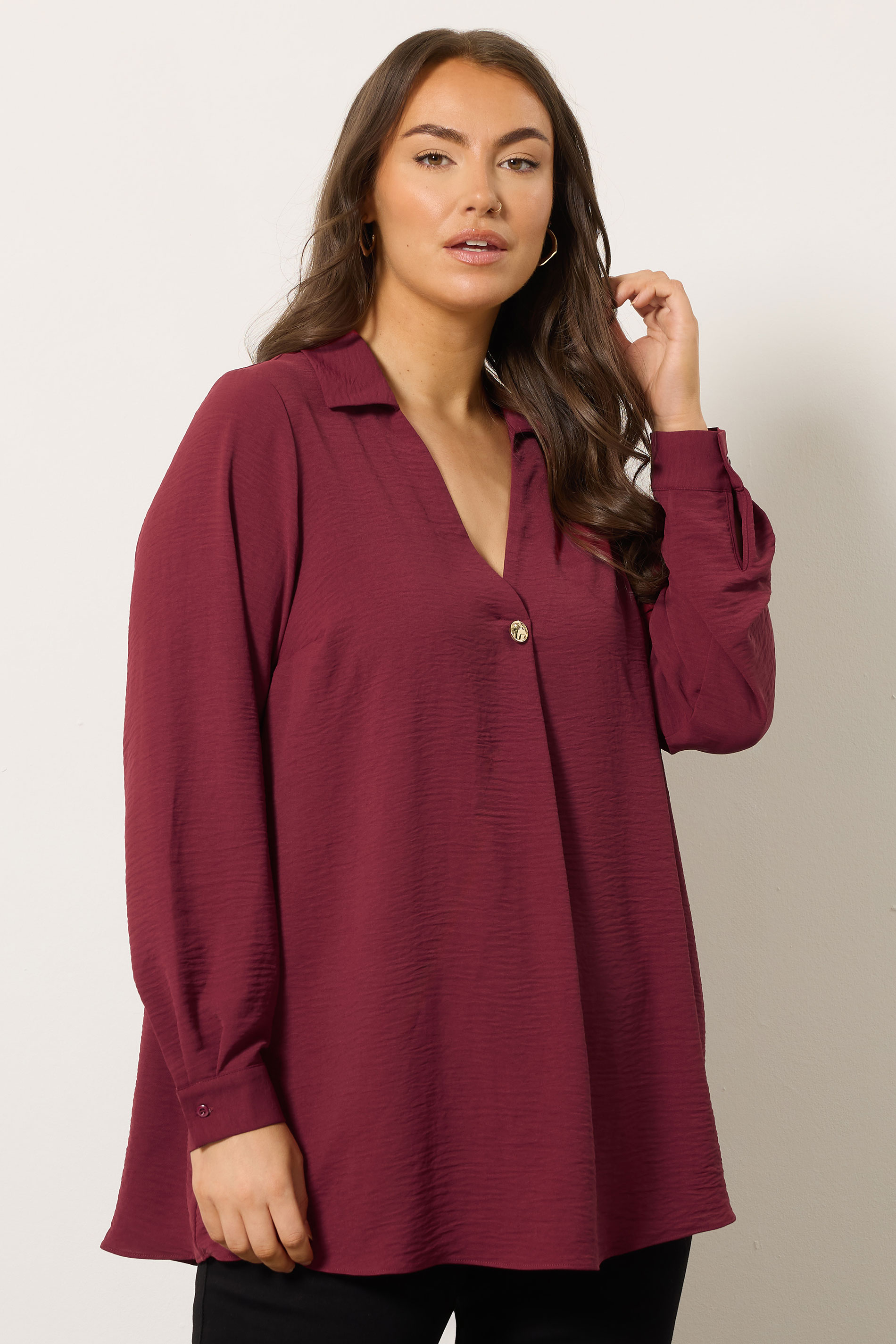 EVANS Plus Size Red Button Detail Pleat Front Blouse | Evans 3