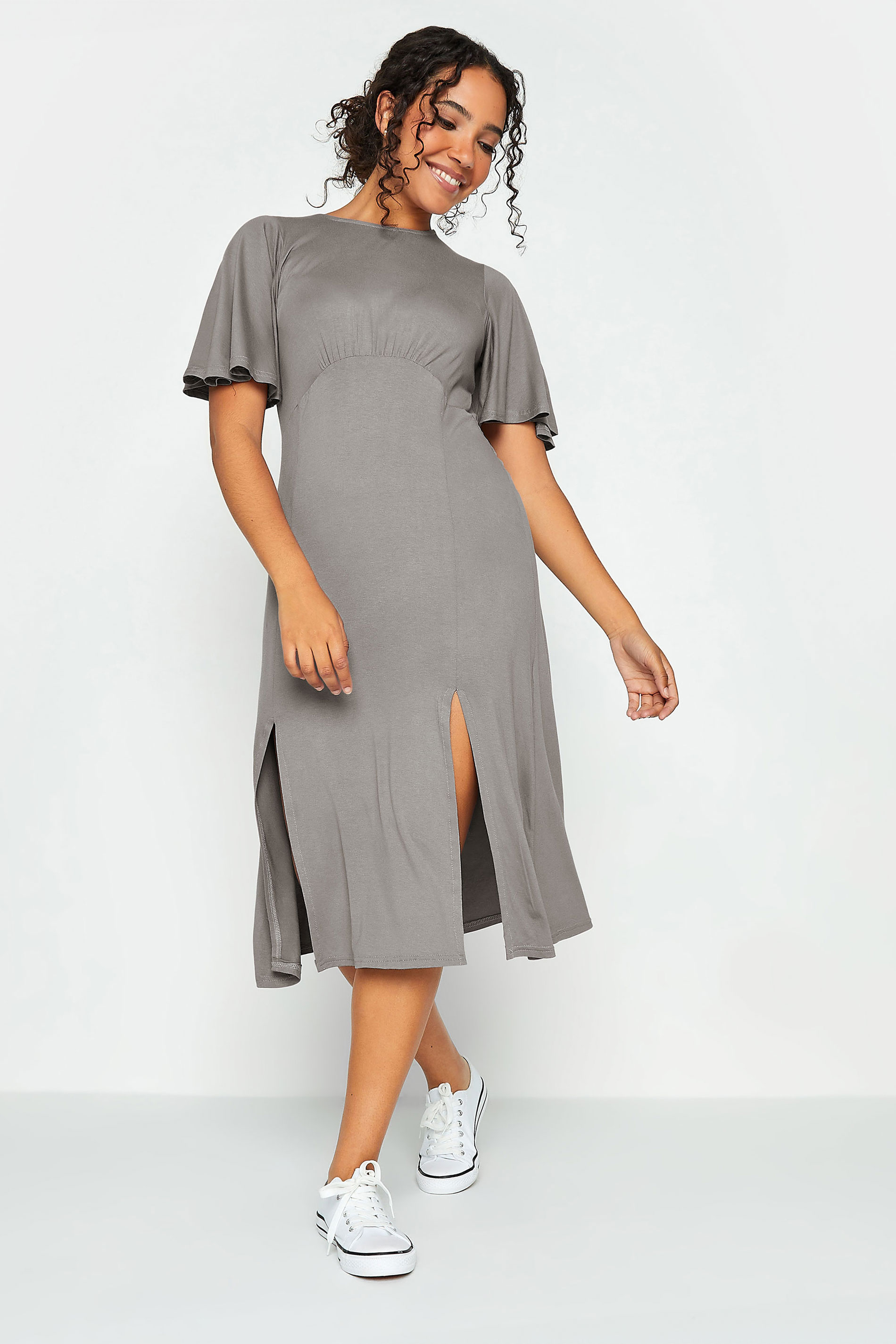 M&Co Grey Angel Sleeve Split Hem Midi Dress | M&Co 2