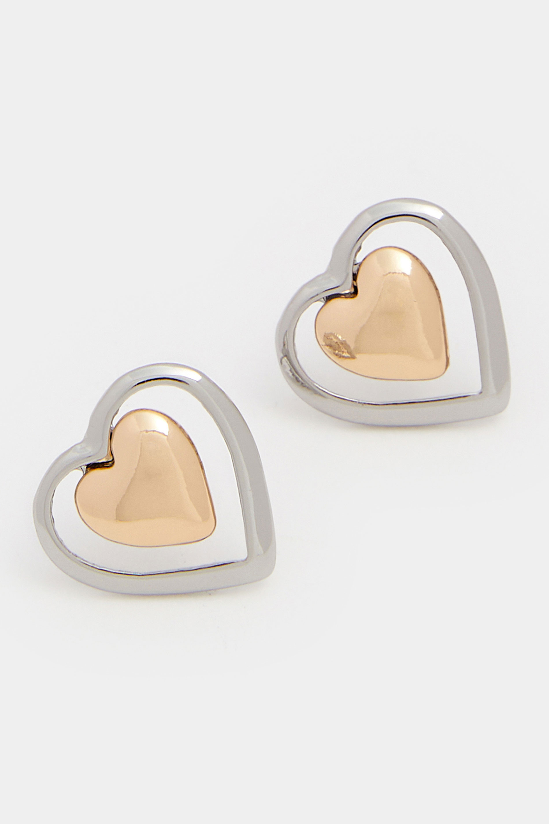Silver Tone Double Heart Stud Earrings | Yours Clothing 2