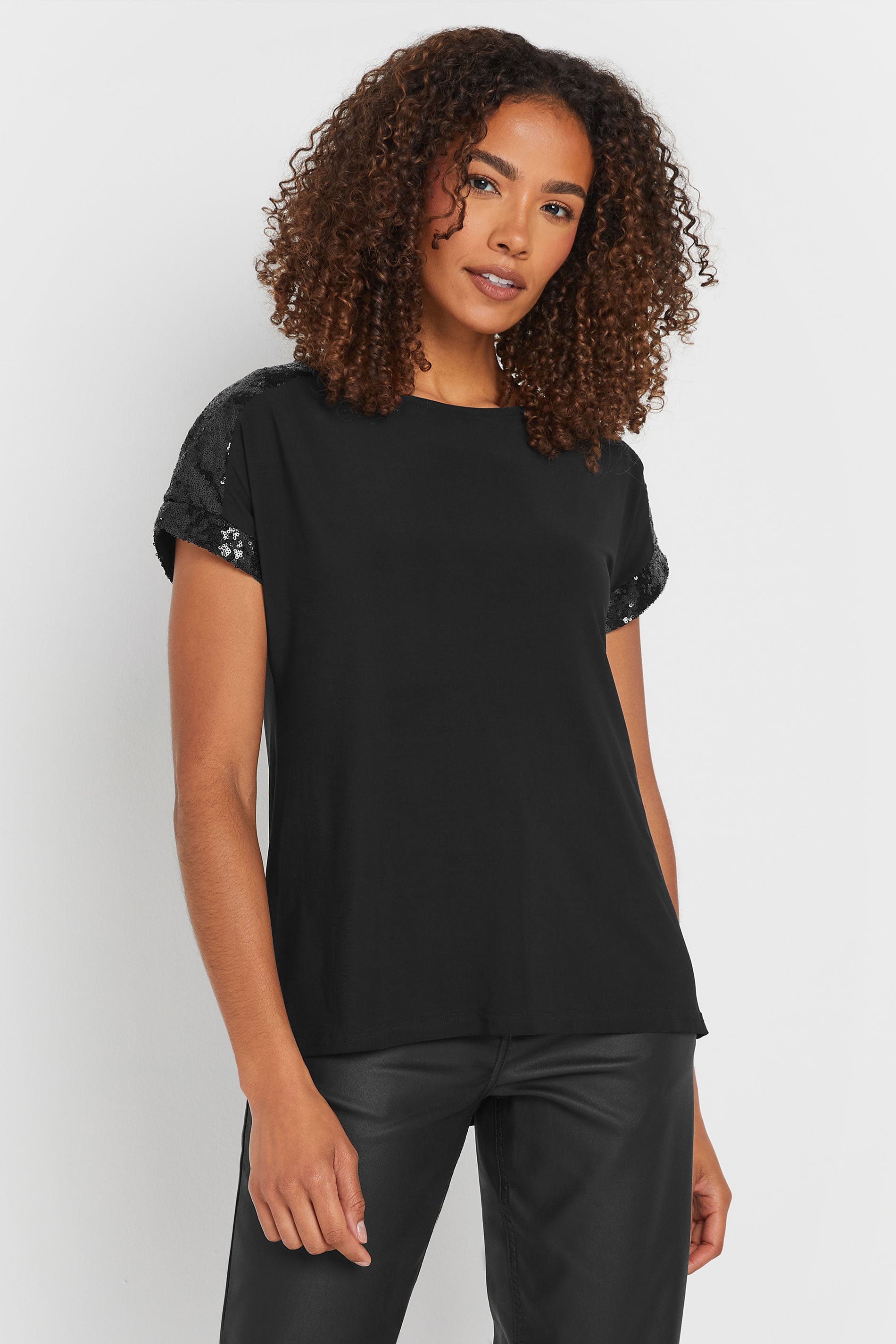 M&Co Black Sequin Trim Short Sleeve Blouse | M&Co 3