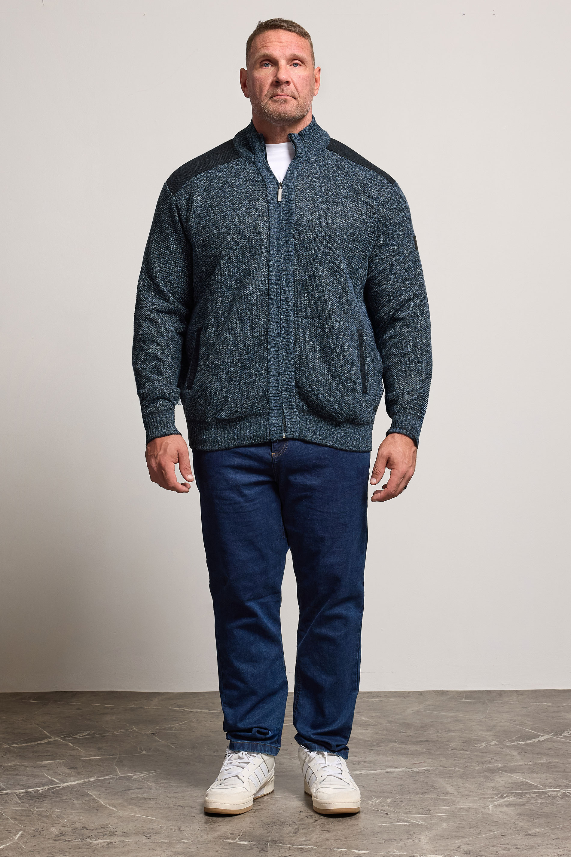 D555 Big & Tall Blue Marl Zip Through Knitted Jumper | BadRhino 2
