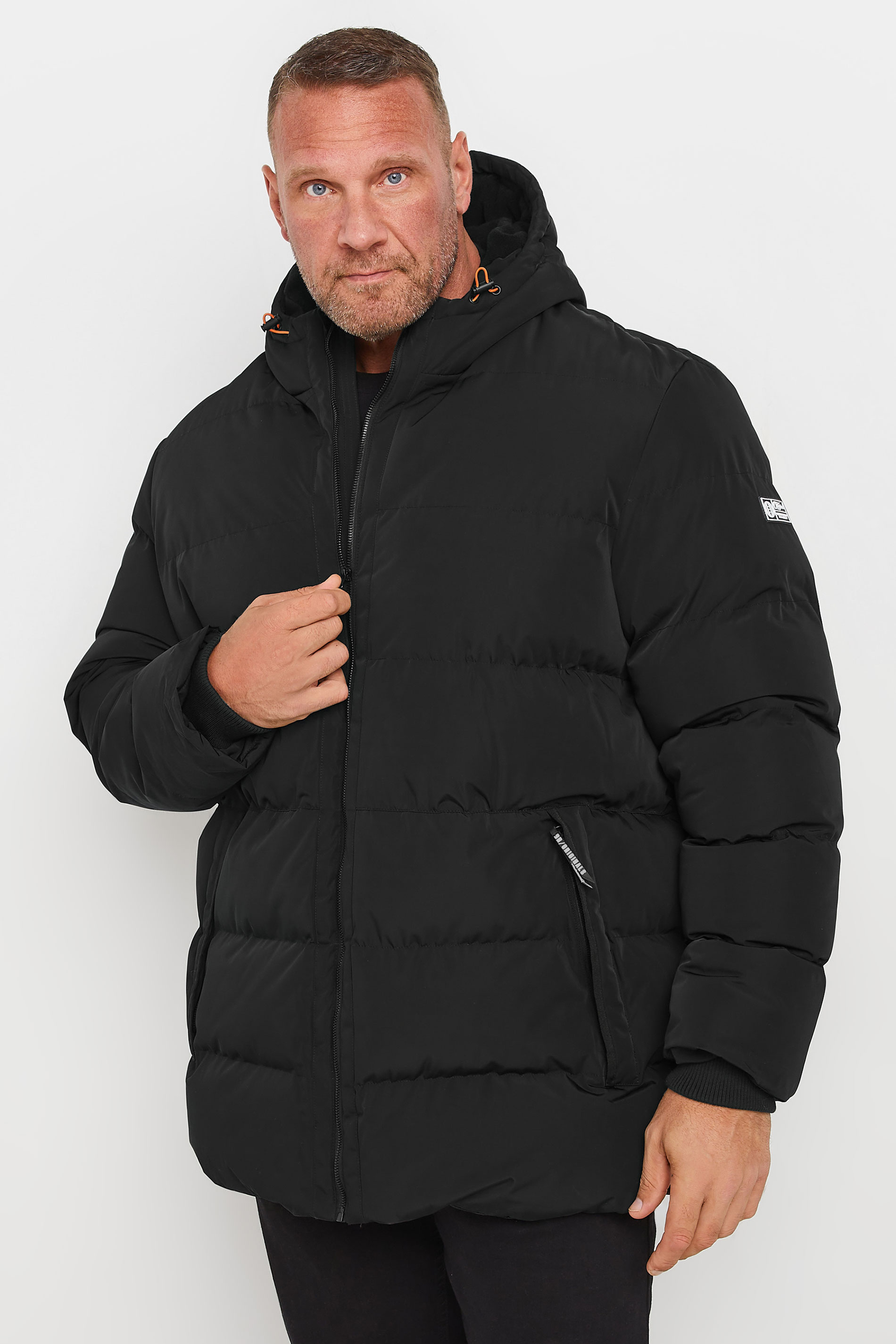 BadRhino Big & Tall Black Hooded Logo Puffer Jacket | BadRhino 1