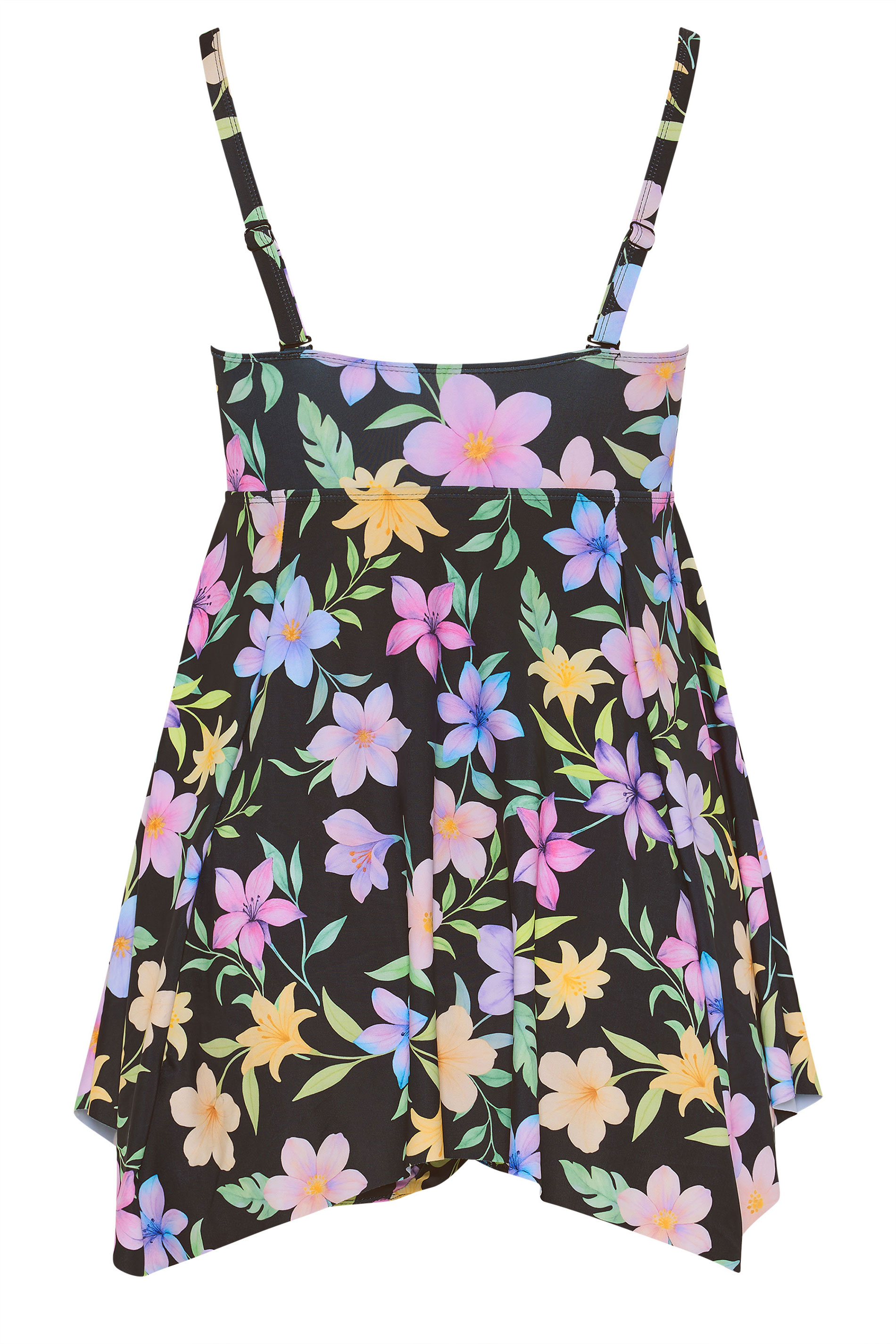 YOURS Plus Size Black Floral Pastel Bandeau Swim Dress | Yours Clothing 9