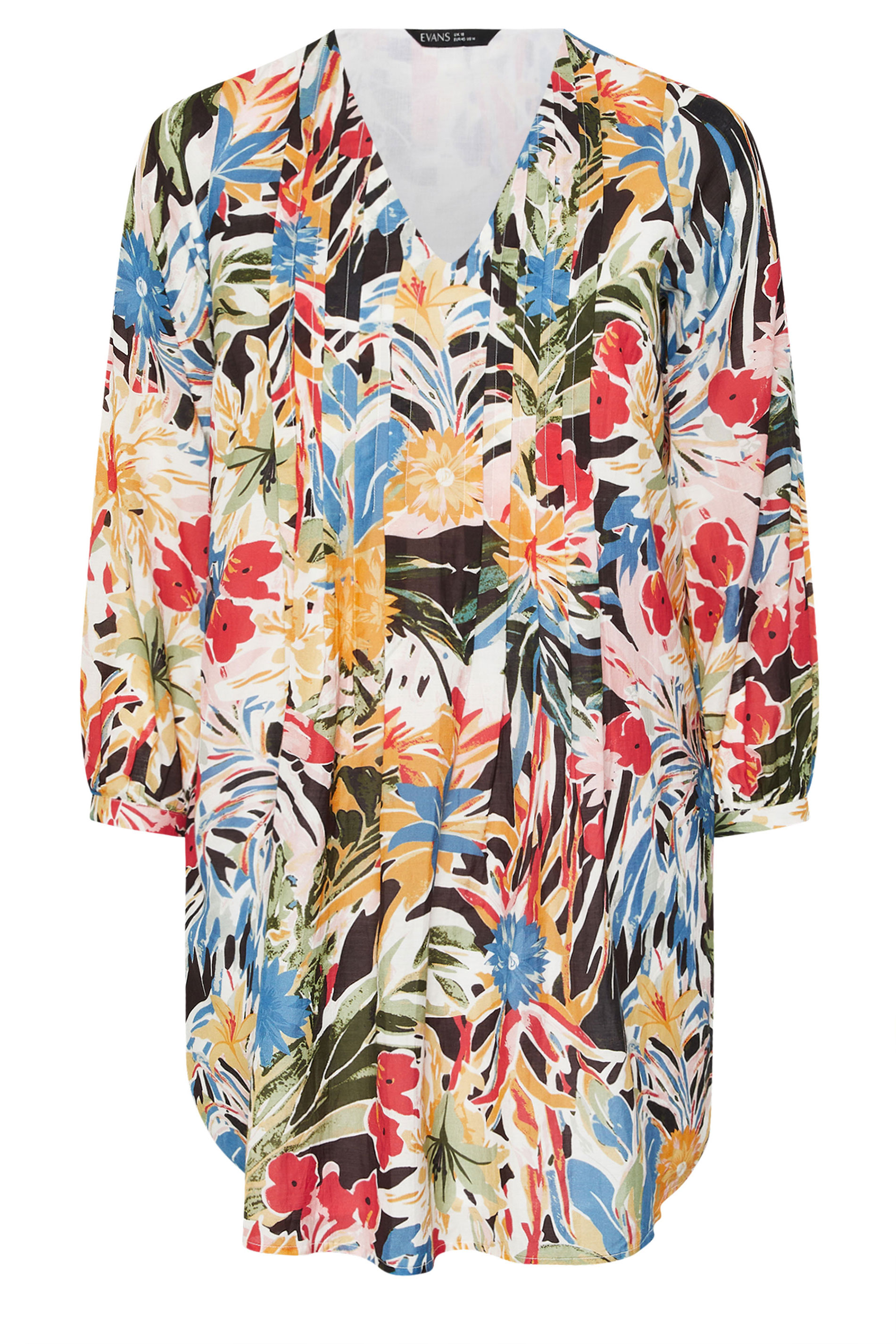 EVANS Plus Size Blue & Yellow Floral Pleated Swing Dress | Evans 6
