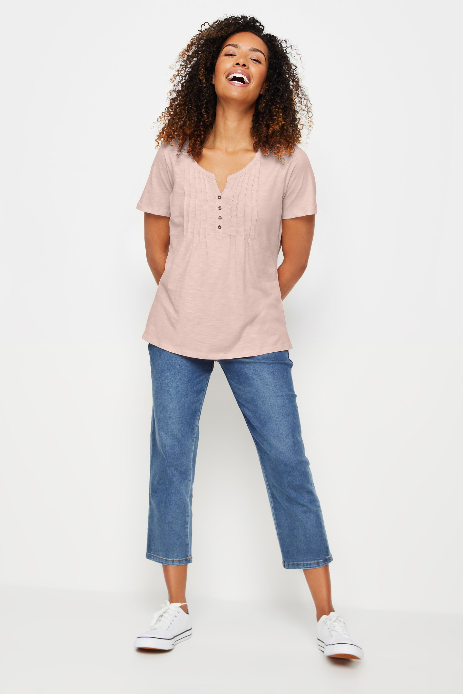 M&Co Pink Cotton Short Sleeve Henley Top | M&Co 2