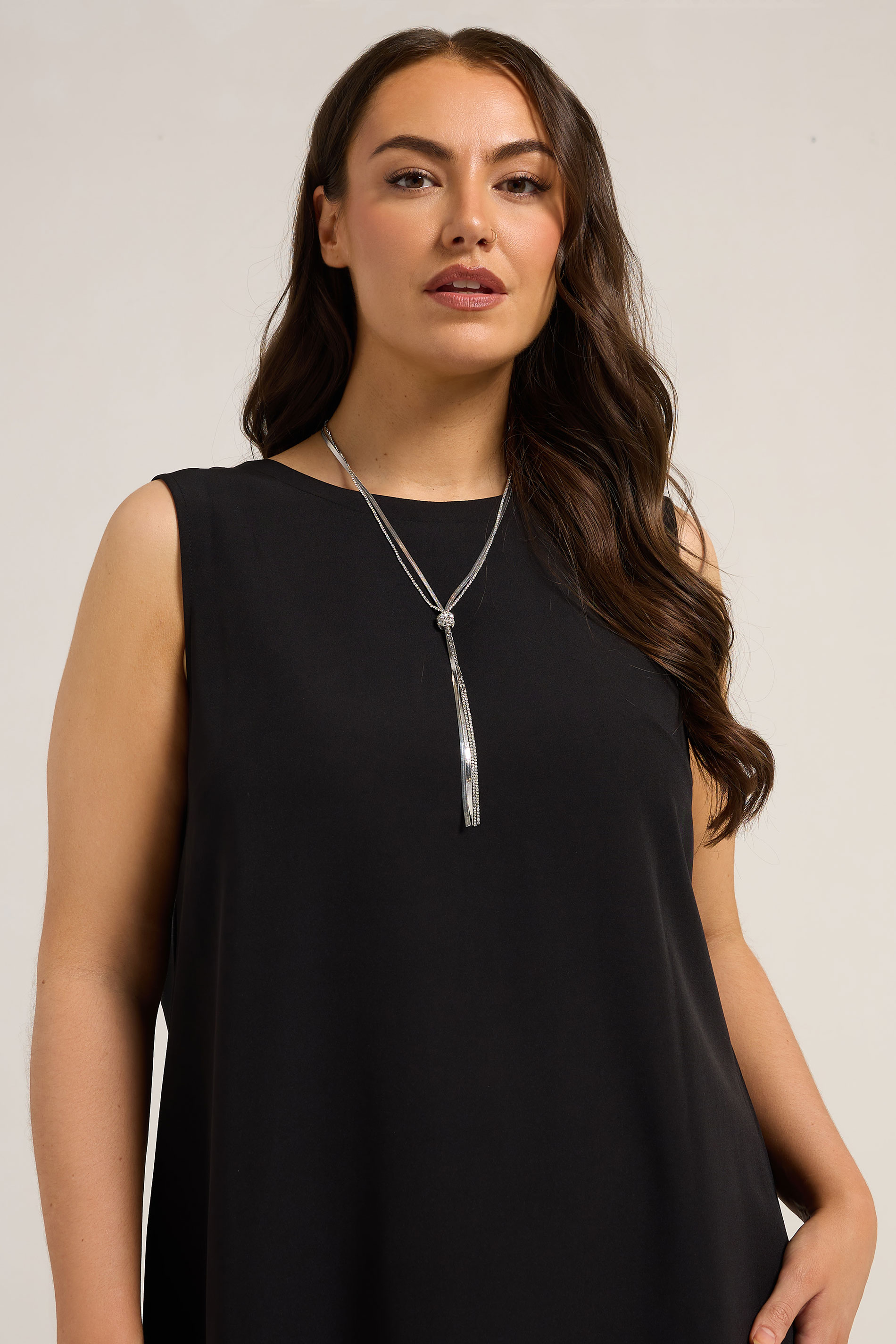 Women's Silver Yours Tone Long Diamante Ball Necklace Size One Size
