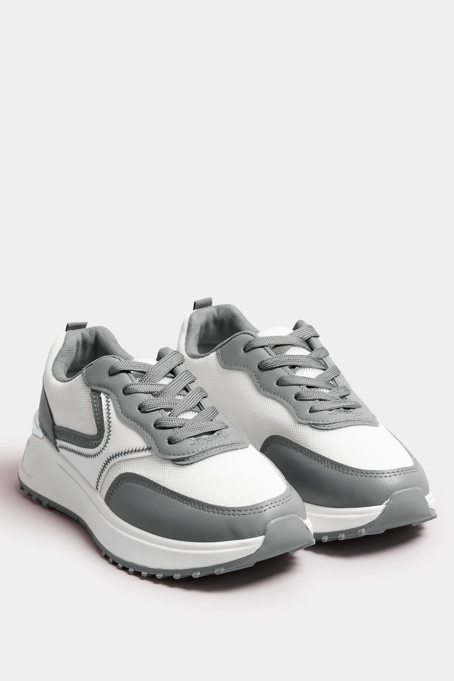 White & Grey Contrast Chunky Trainers In Wide E Fit | Yours Clothing 1