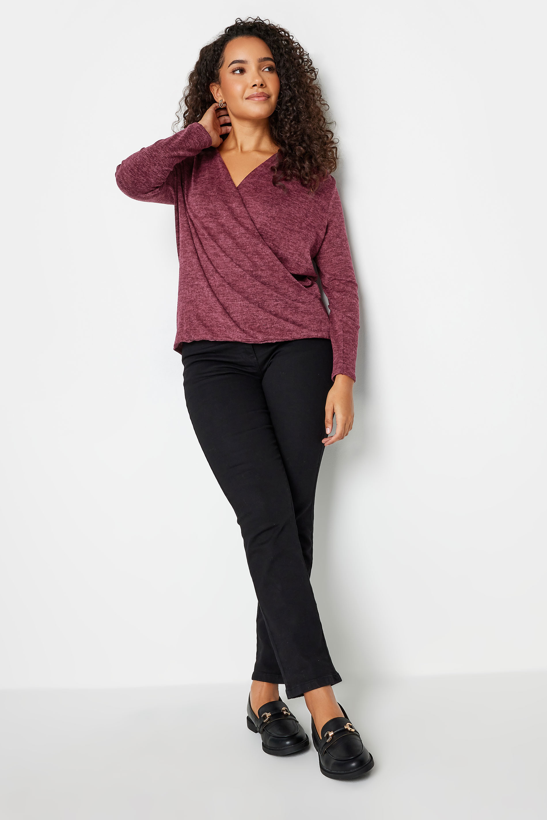 M&Co Berry Red Wrap Over Jumper | M&Co 2