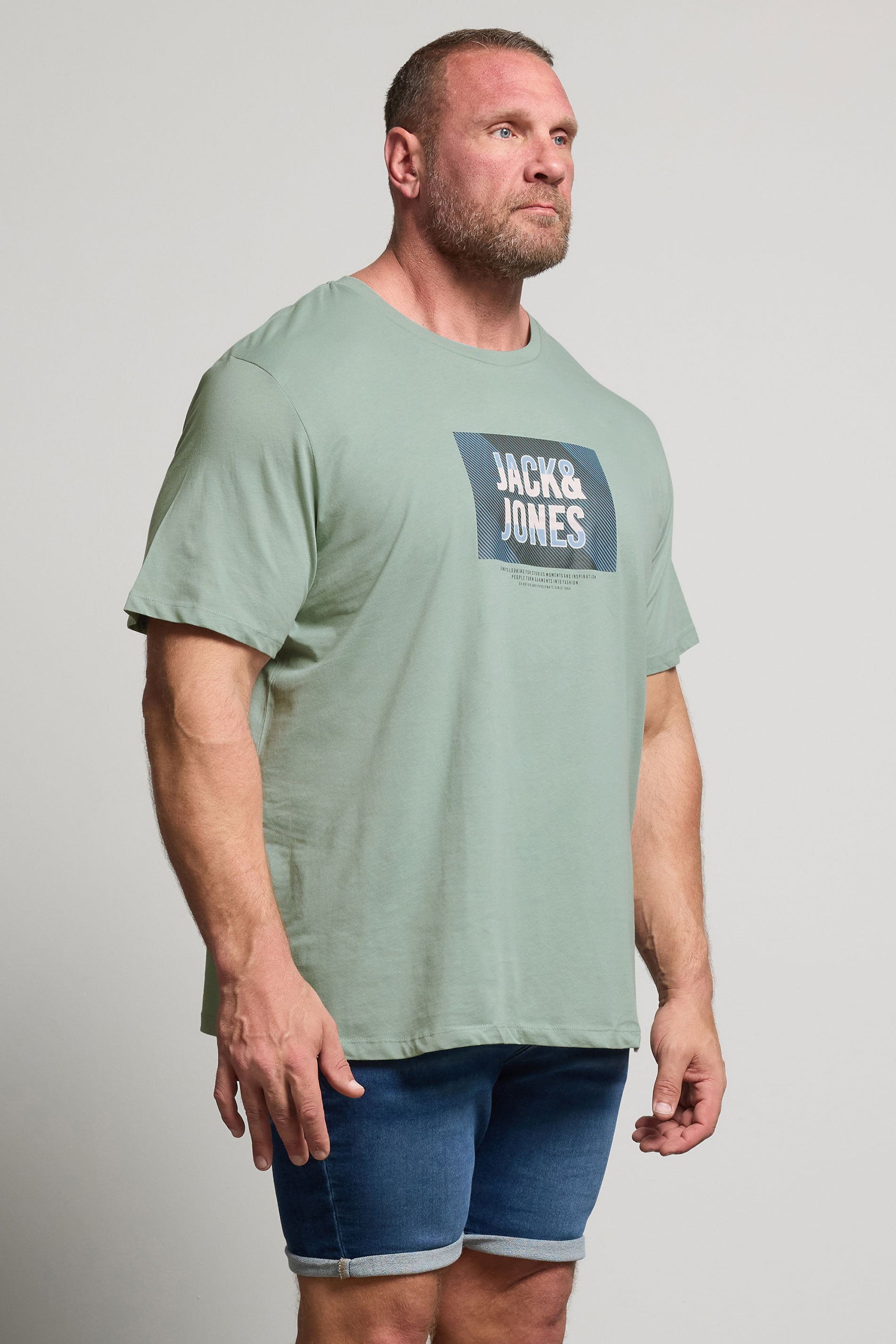 JACK & JONES Big & Tall Light Green Hudson T-Shirt | BadRhino 3