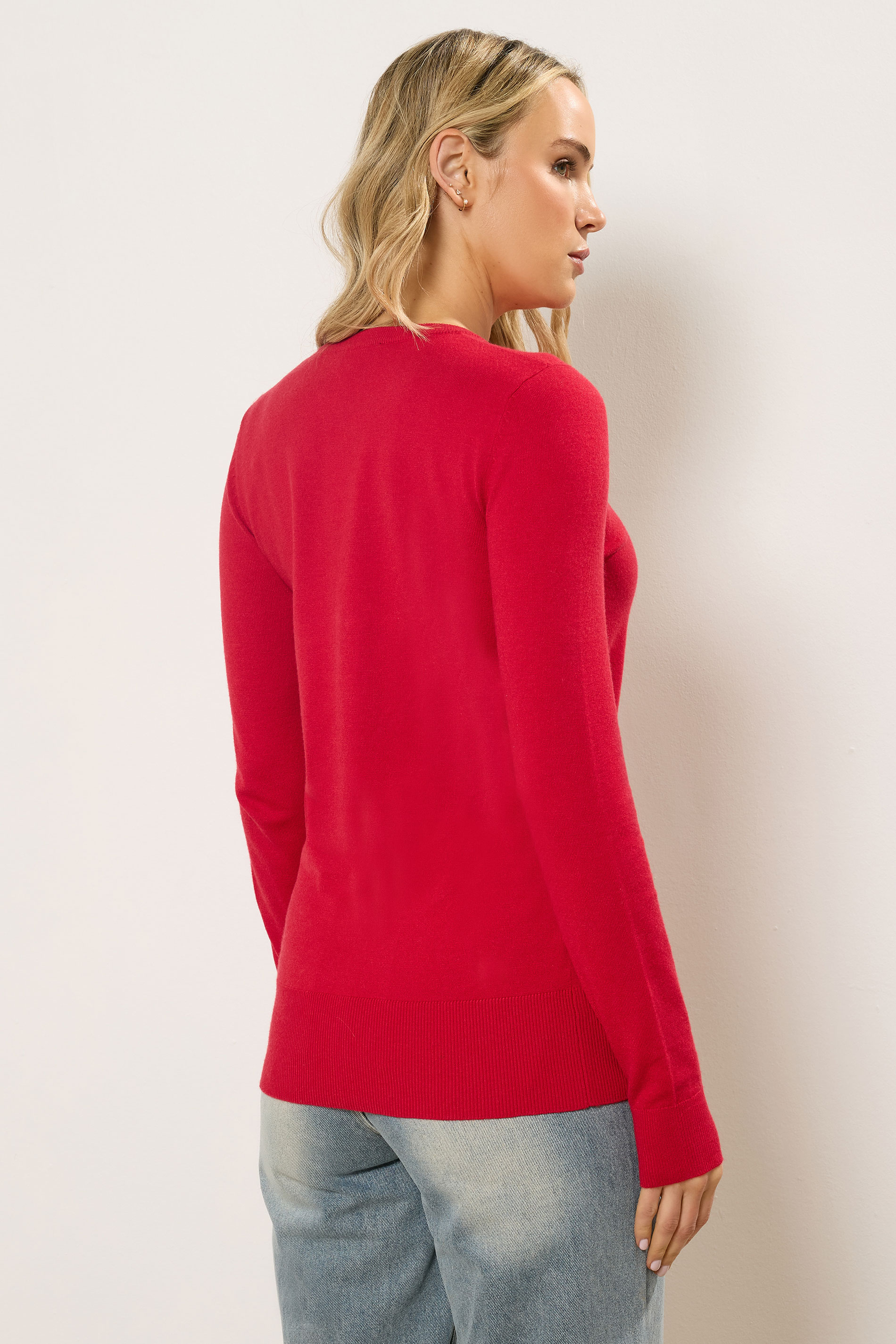 LTS Tall Ruby Red Crew Neck Button Cardigan | Long Tall Sally 2