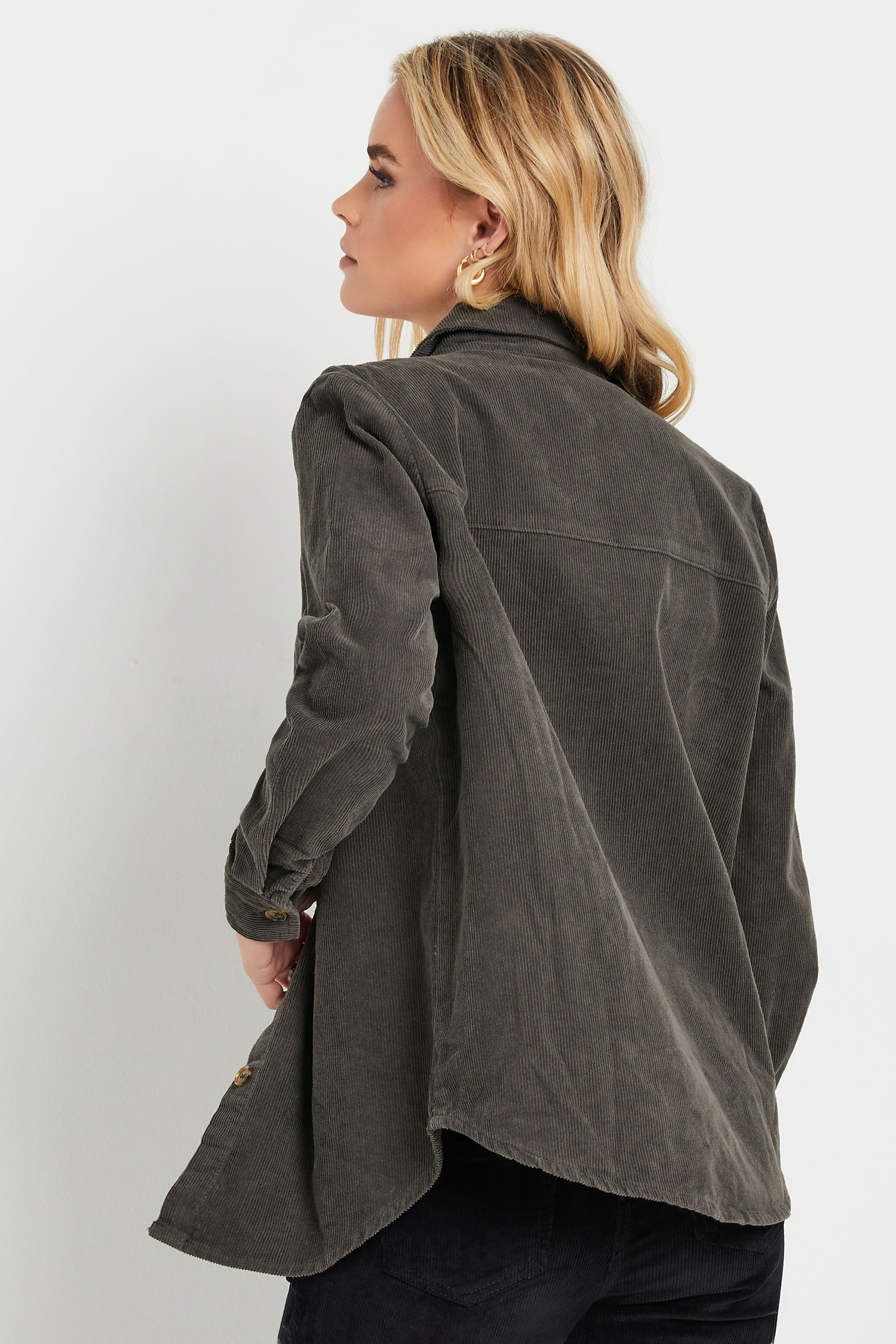 PixieGirl Petite Women's Grey Cotton Cord Long Sleeve Shirt | PixieGirl 2
