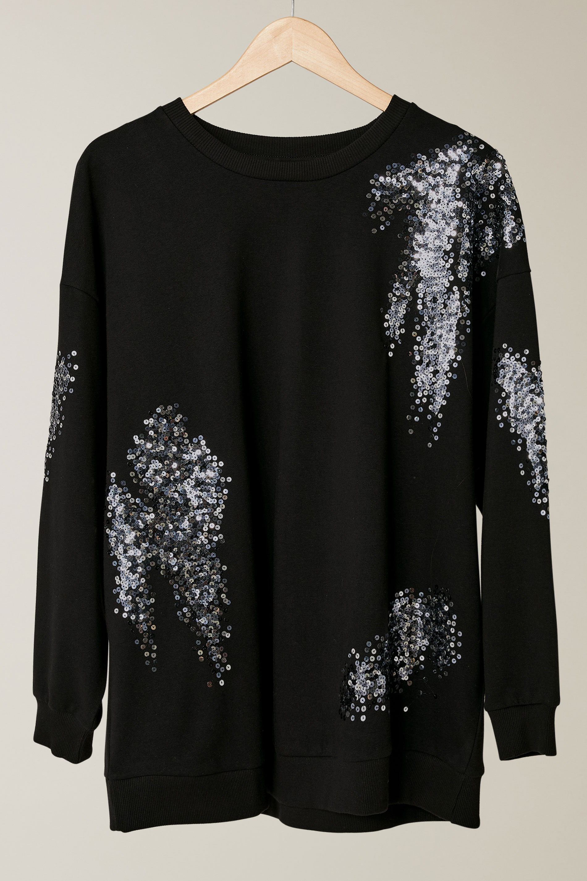 EVANS Plus Size Black & Silver Sequin Embellished Sweatshirt | Evans 5