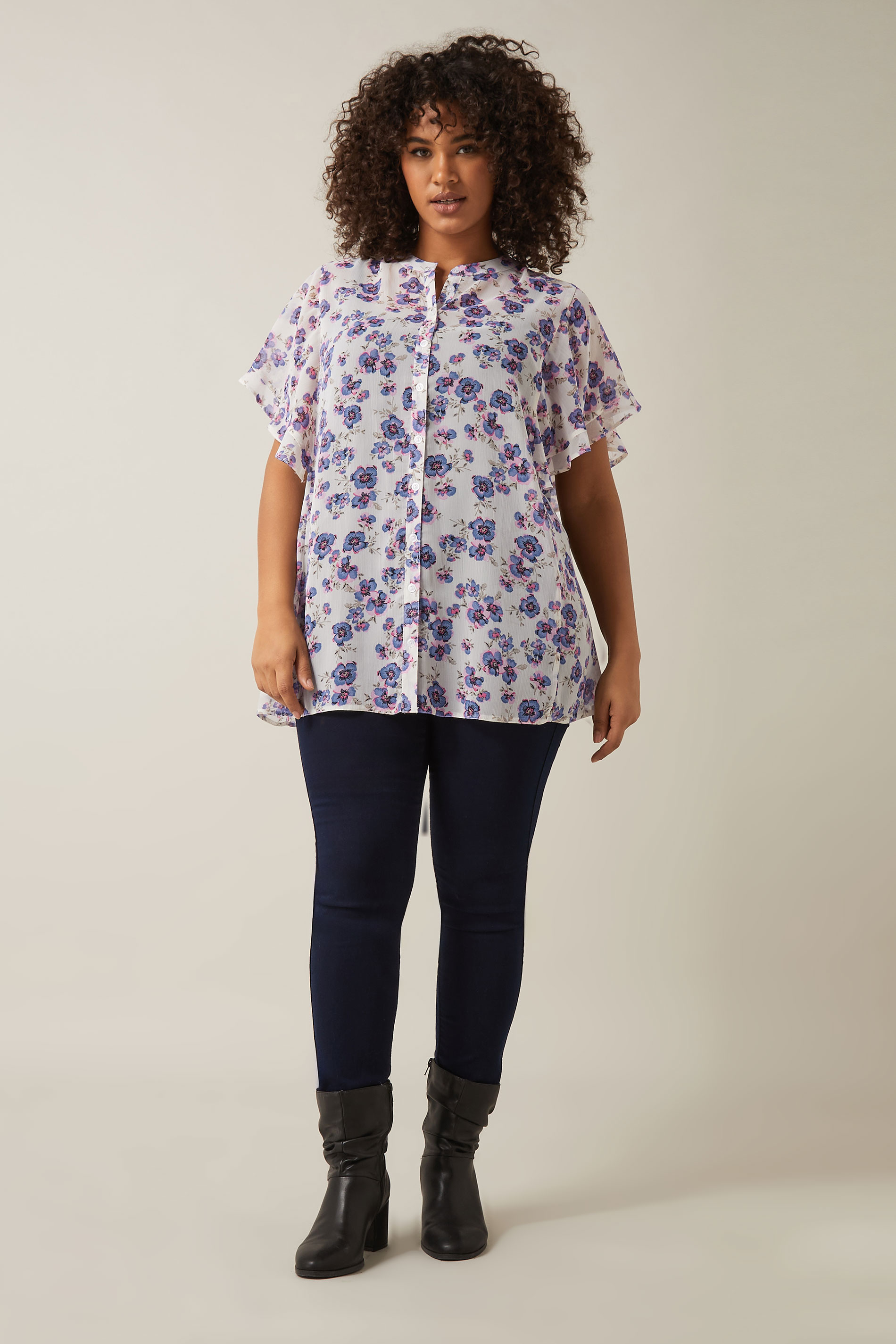 EVANS Plus Size Purple & White Floral Print Blouse | Evans  1