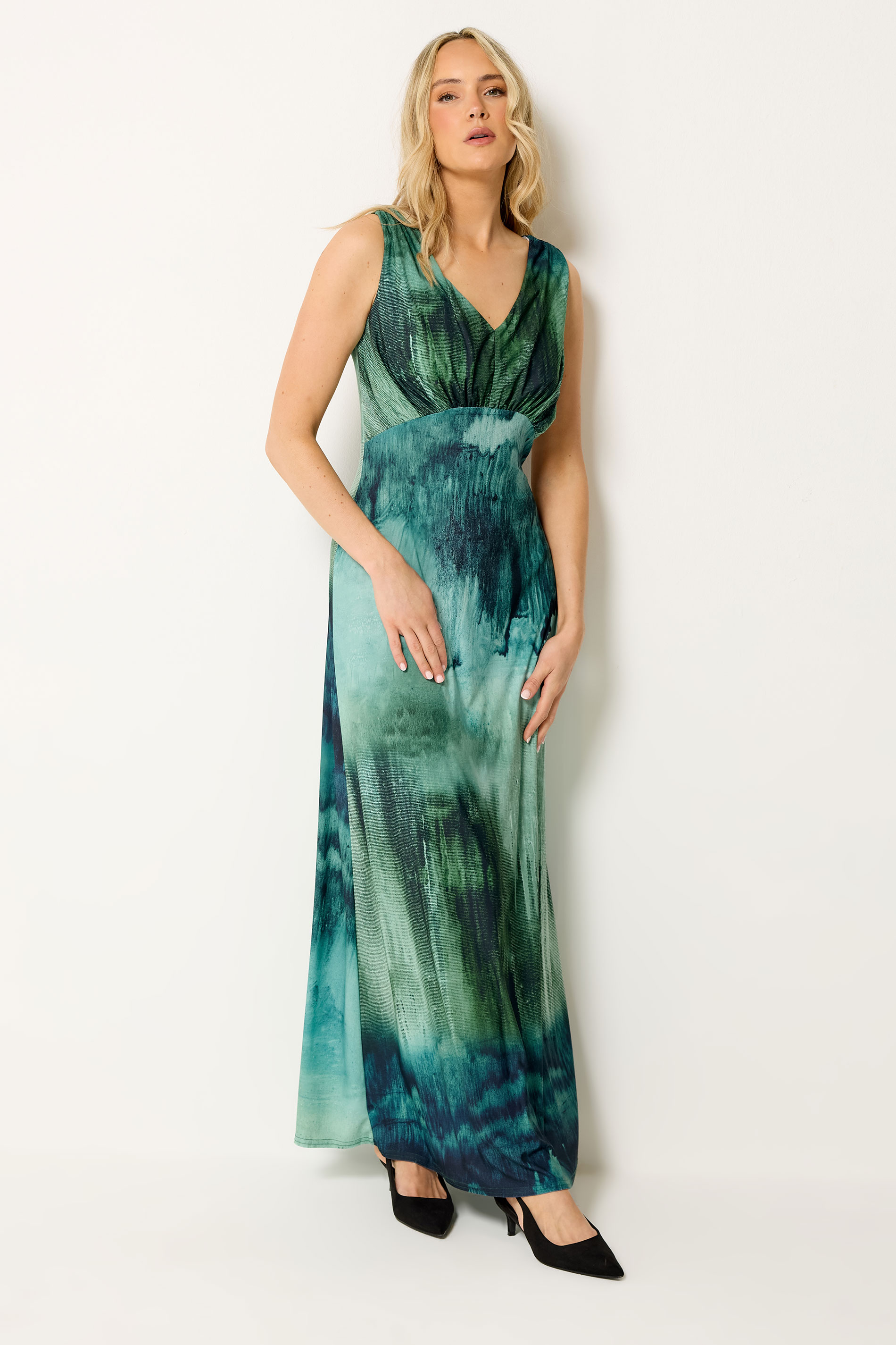 LTS Tall Women's  Teal Green Abstract Scarf Detail Maxi Dress | Long Tall Sally 3