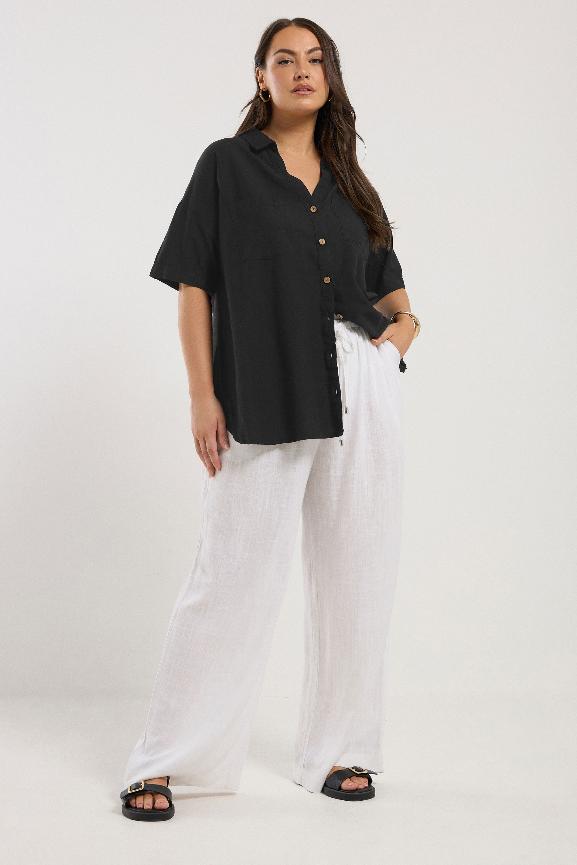 YOURS Plus Size Black Relaxed Linen Shirt | Yours Clothing 1