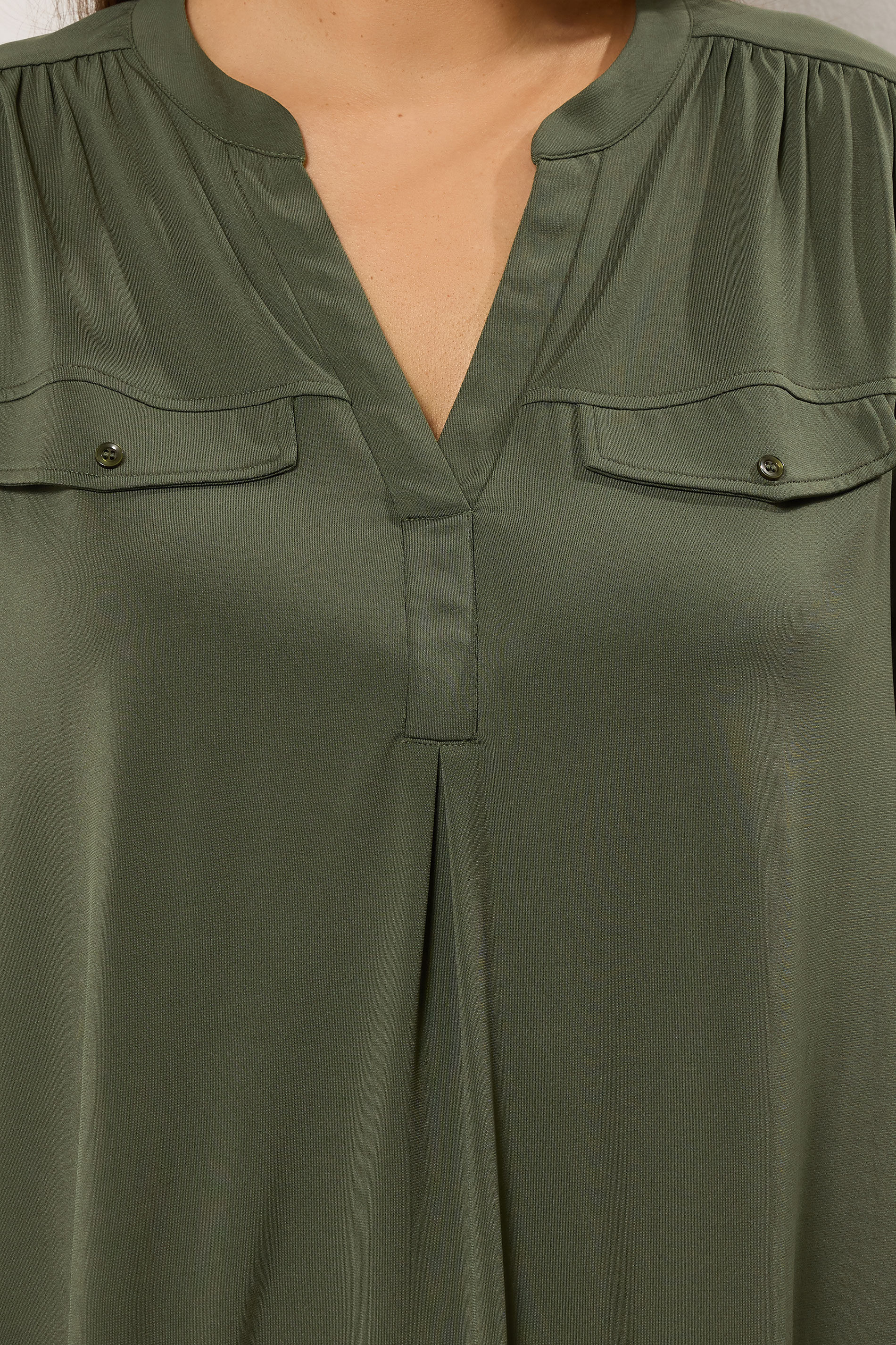 EVANS Plus Size Khaki Green Notch Neck Utility Shirt | Evans 4