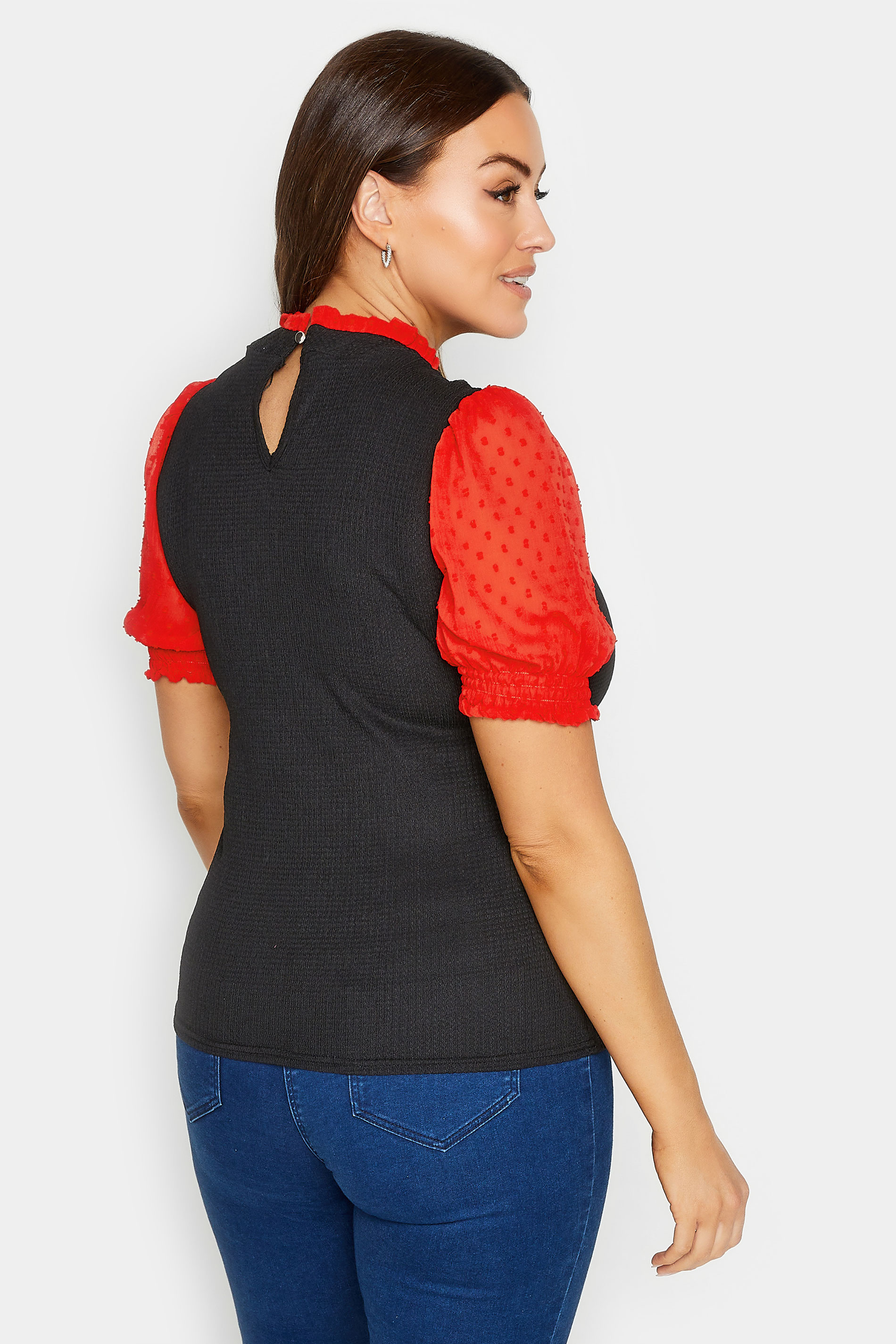 M&Co Black & Red Contrast Sleeve Blouse | M&Co 3
