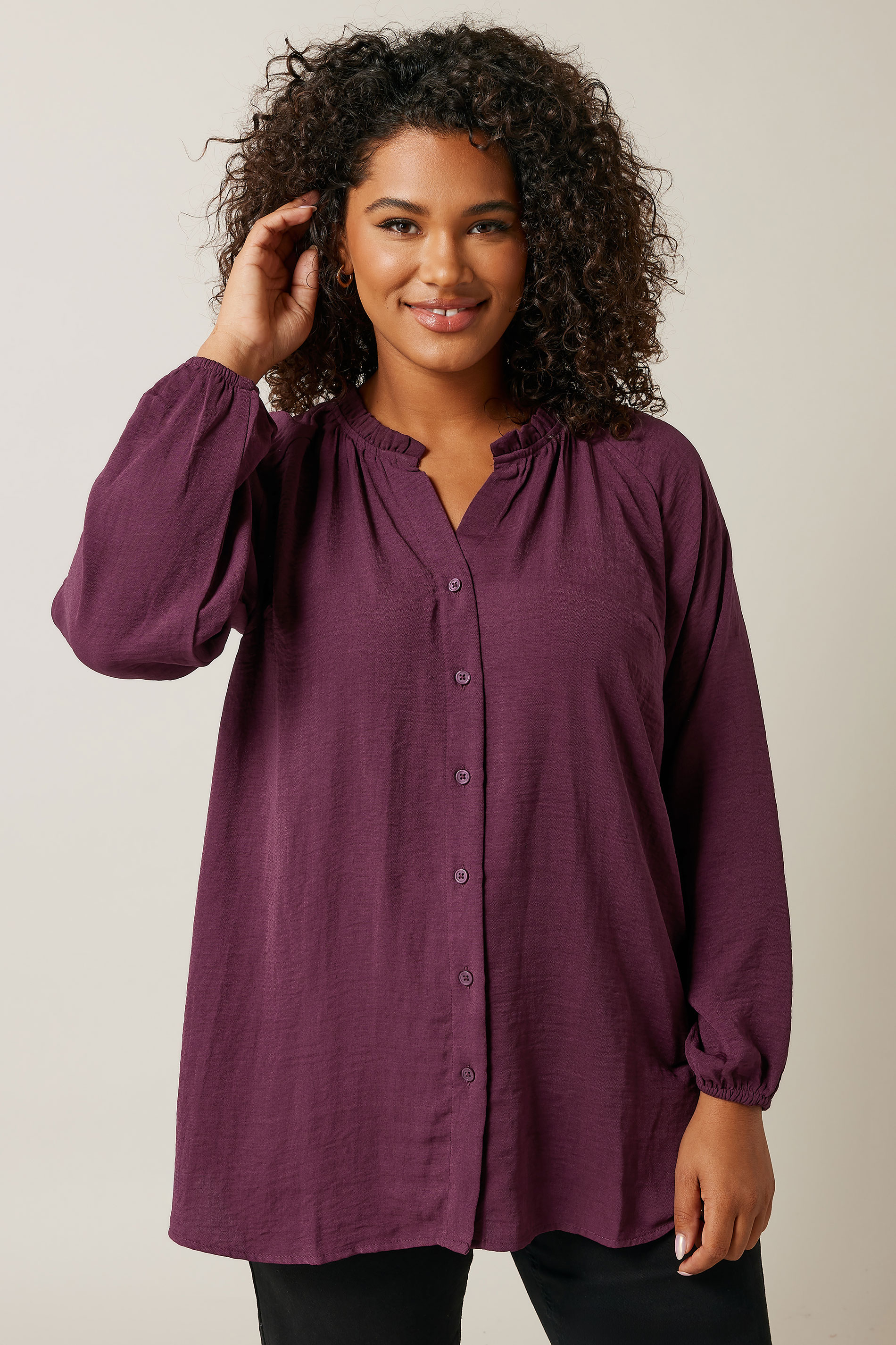 EVANS Plus Size Burgundy Red Frill Neck Blouse | Evans 3